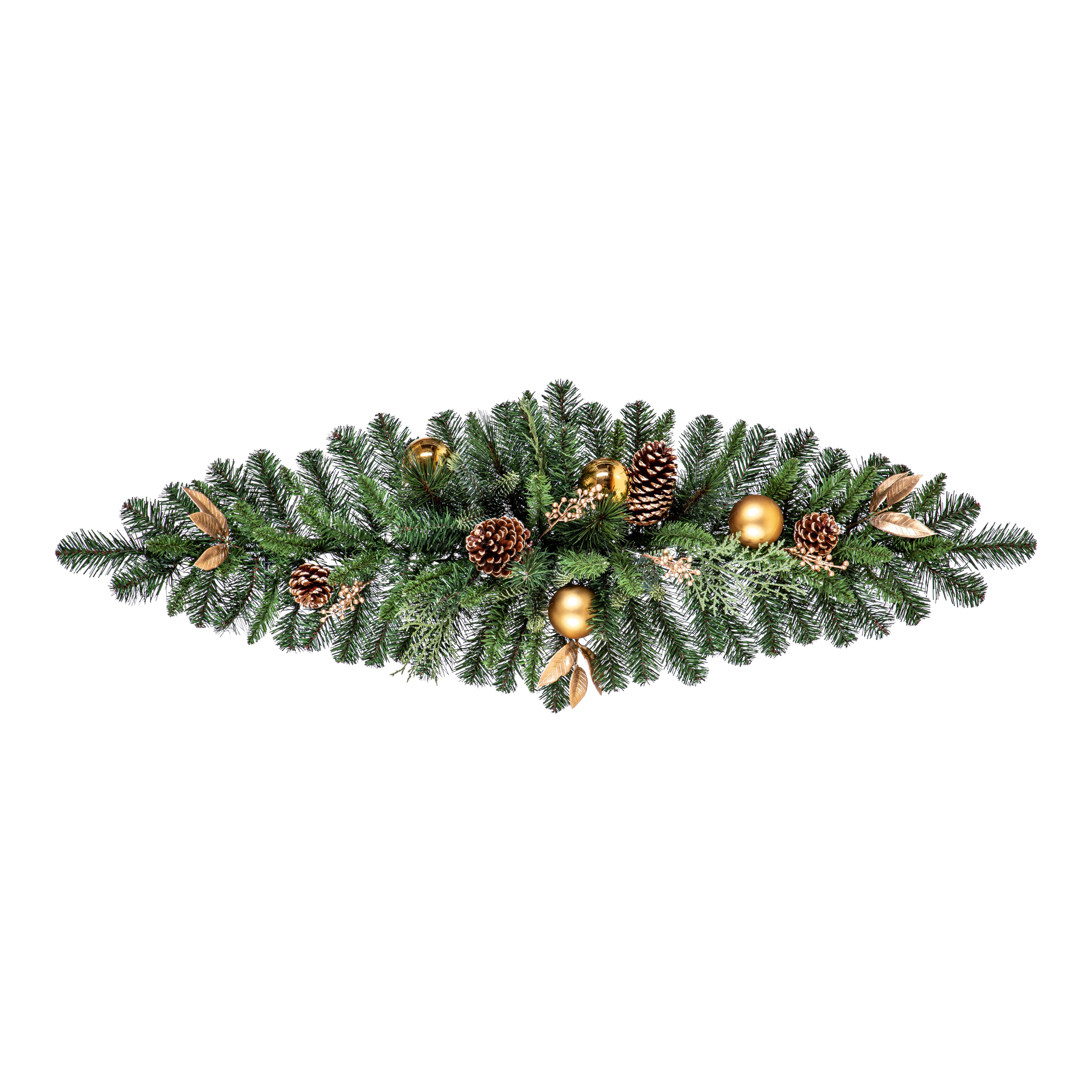 Green Gold effect baubles, berries & pinecones Christmas swag