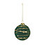 Green & Gold Flocked effect Plastic Striped Bauble