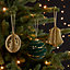 Green & Gold Flocked effect Plastic Striped Bauble