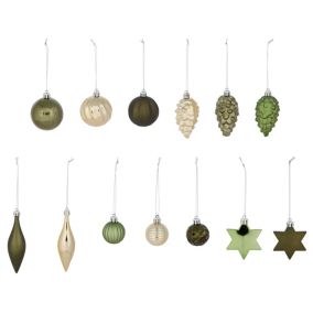 Green, gold & silver Plastic Hanging decoration set, Pack of 50