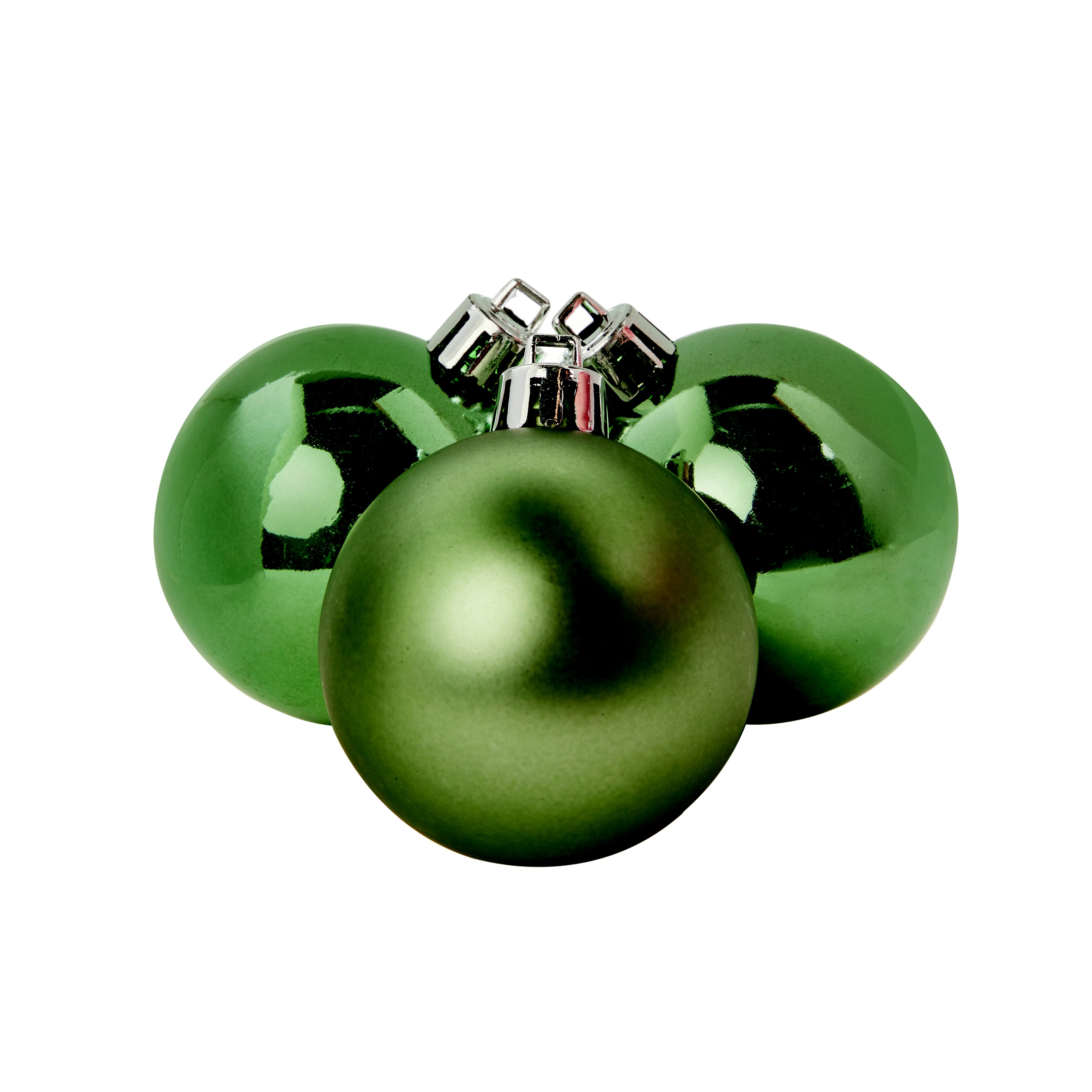 Green Plastic Round Christmas bauble set, Set of 3 (D) 60mm