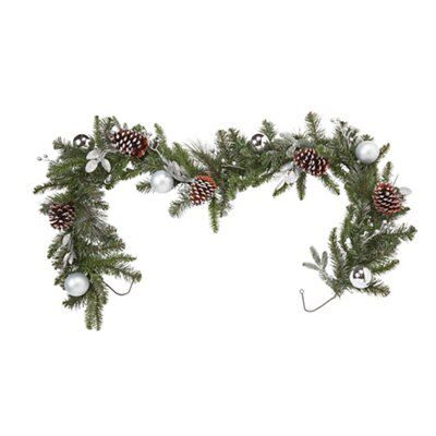 Green Silver effect Silver baubles, berries & pine cones Garland