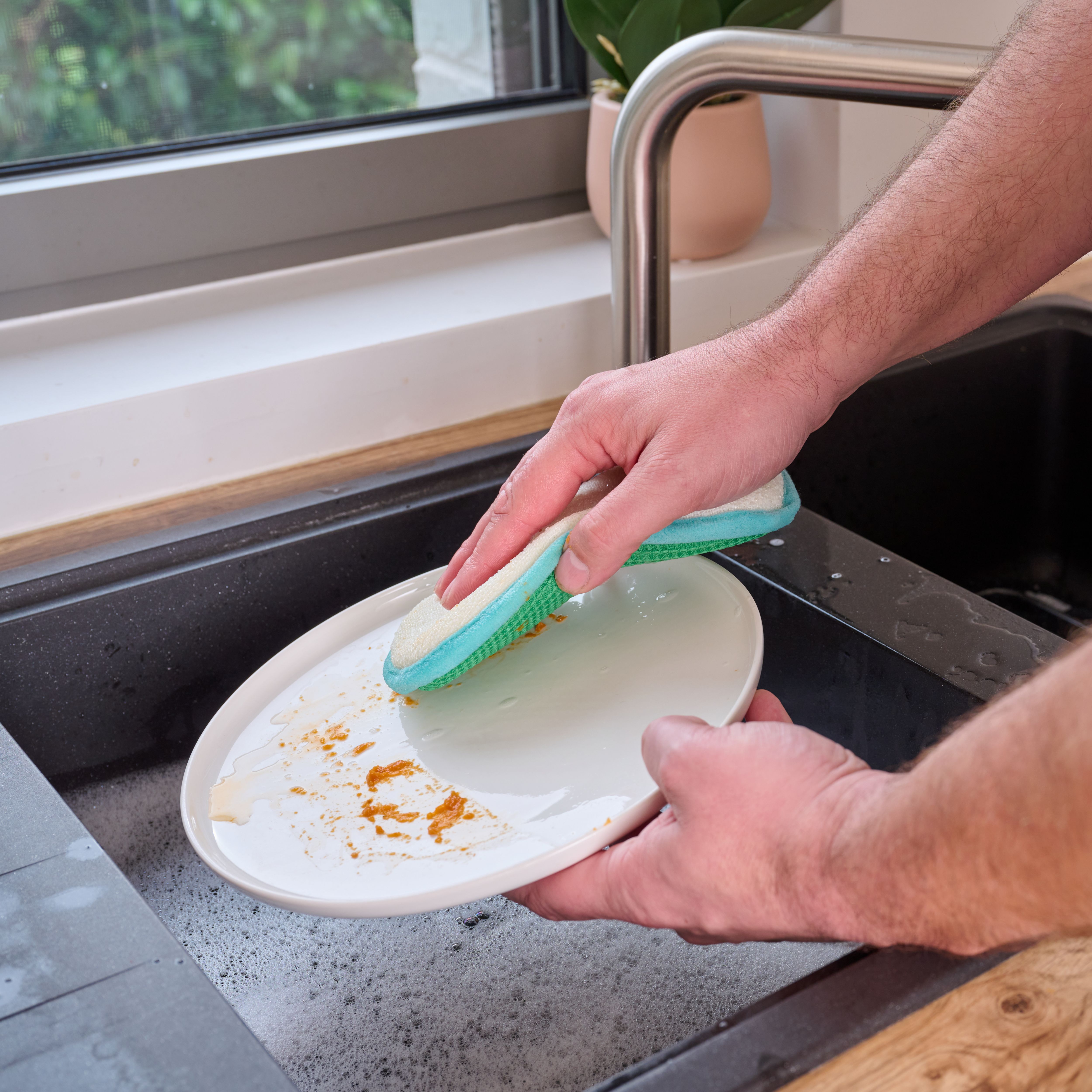 Green Synthetic sponge Dual Sided Multi-surface Cleaning pad