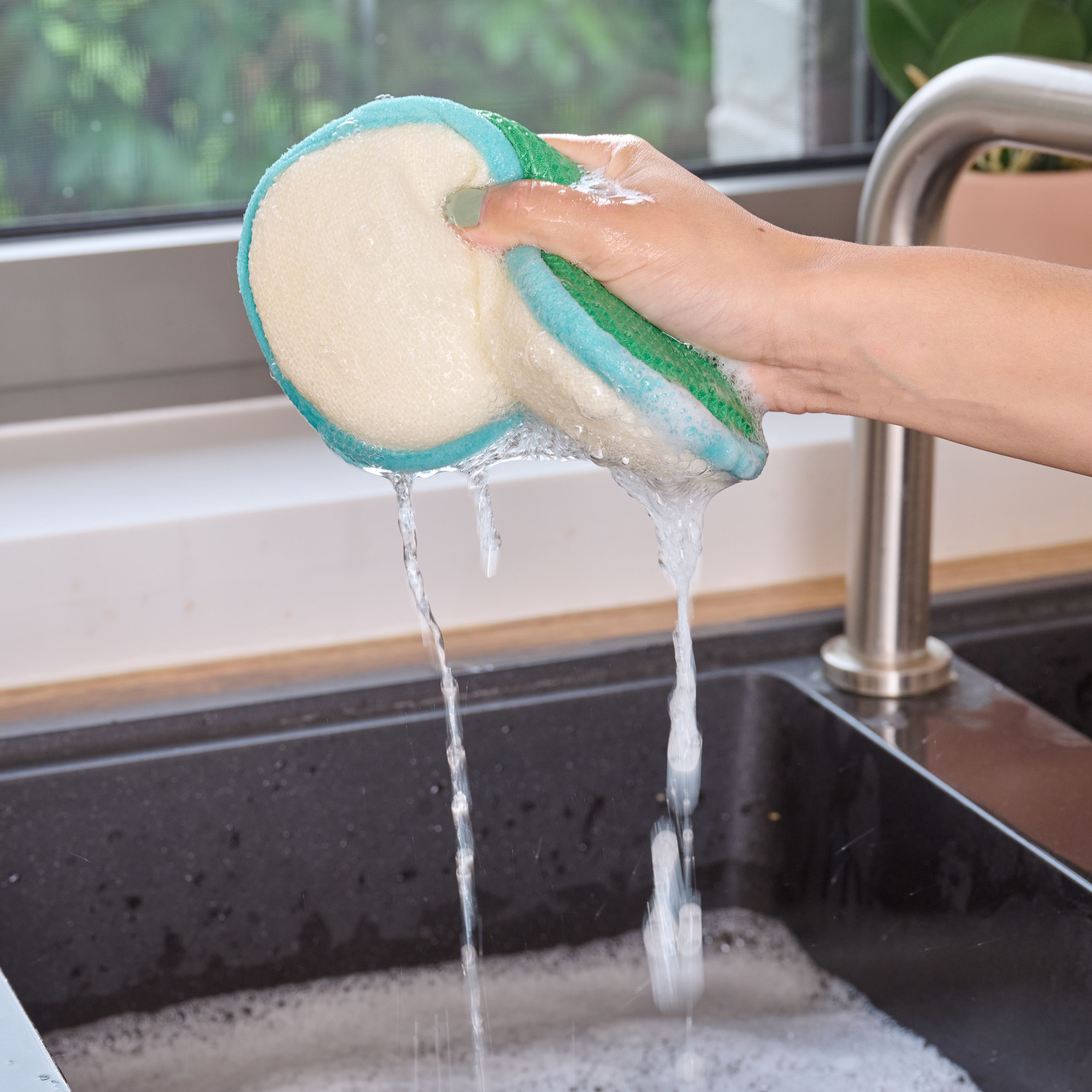 Green Synthetic sponge Dual Sided Multi-surface Cleaning pad