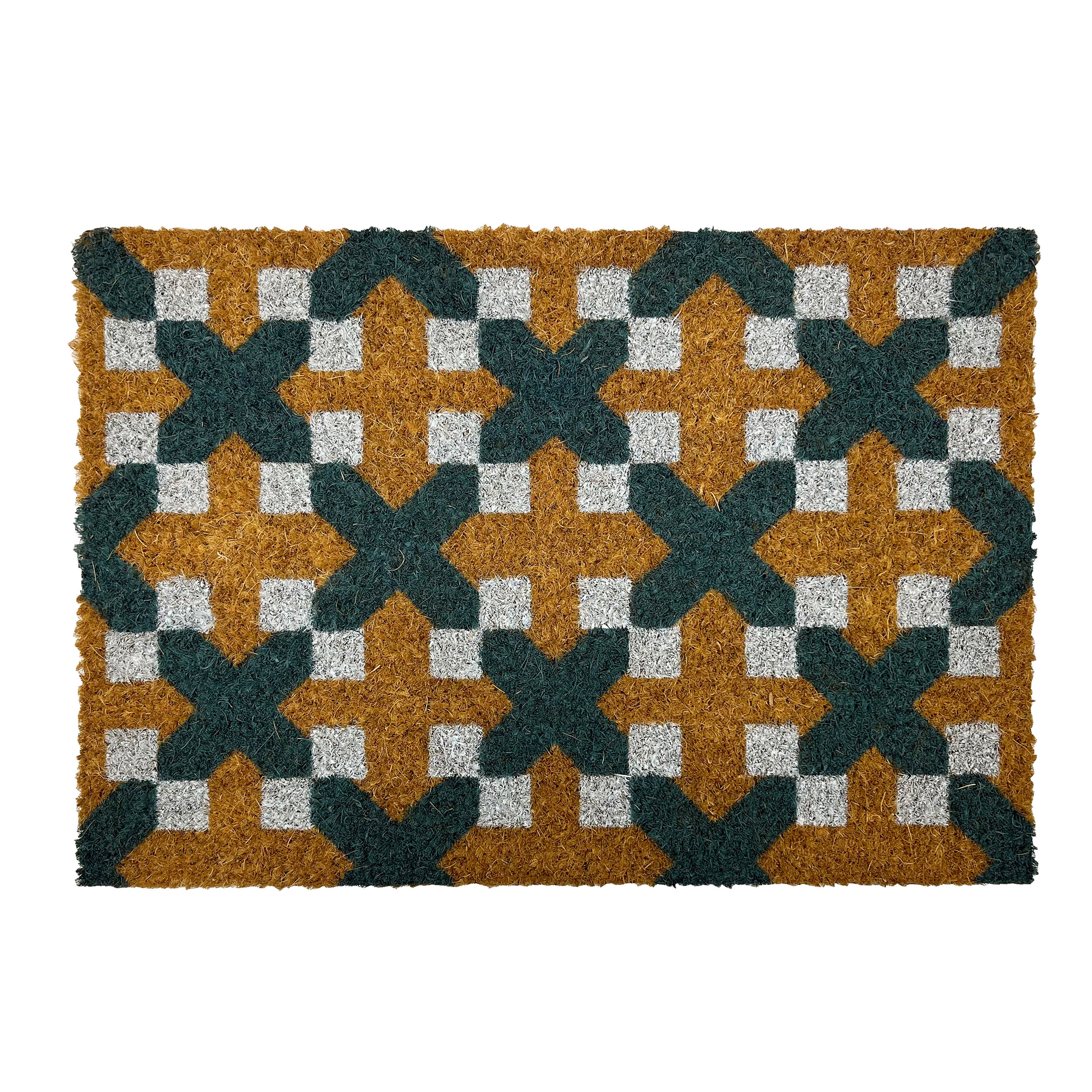 Green & White Geo Door mat, 57cm x 40cm