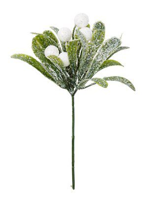 Green & white Glitter effect Mistletoe Pick