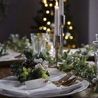 Green & white Glitter effect Mistletoe Pick