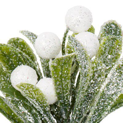 Green & white Glitter effect Mistletoe Pick
