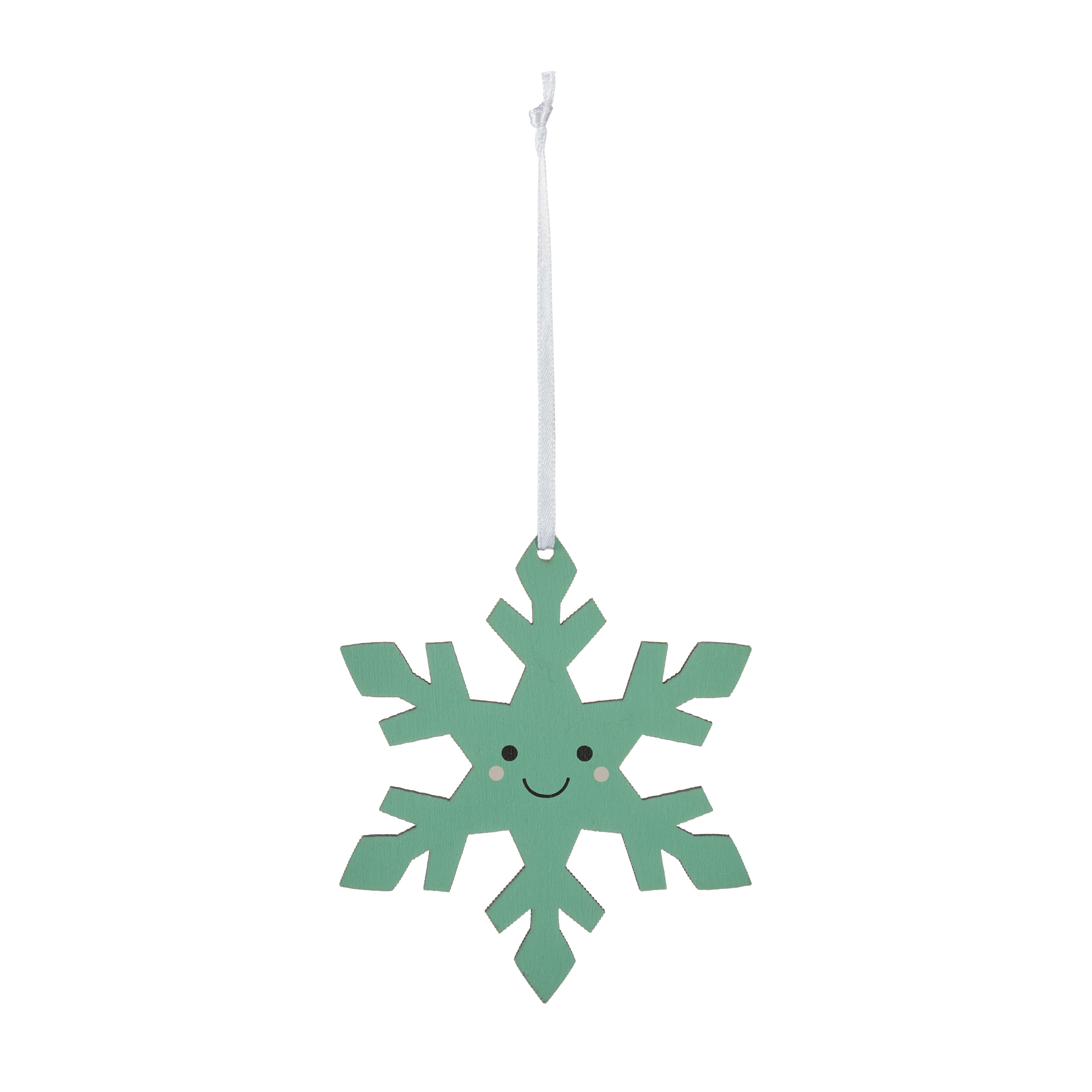 Green Wood Smiley Snowflake Hanging ornament