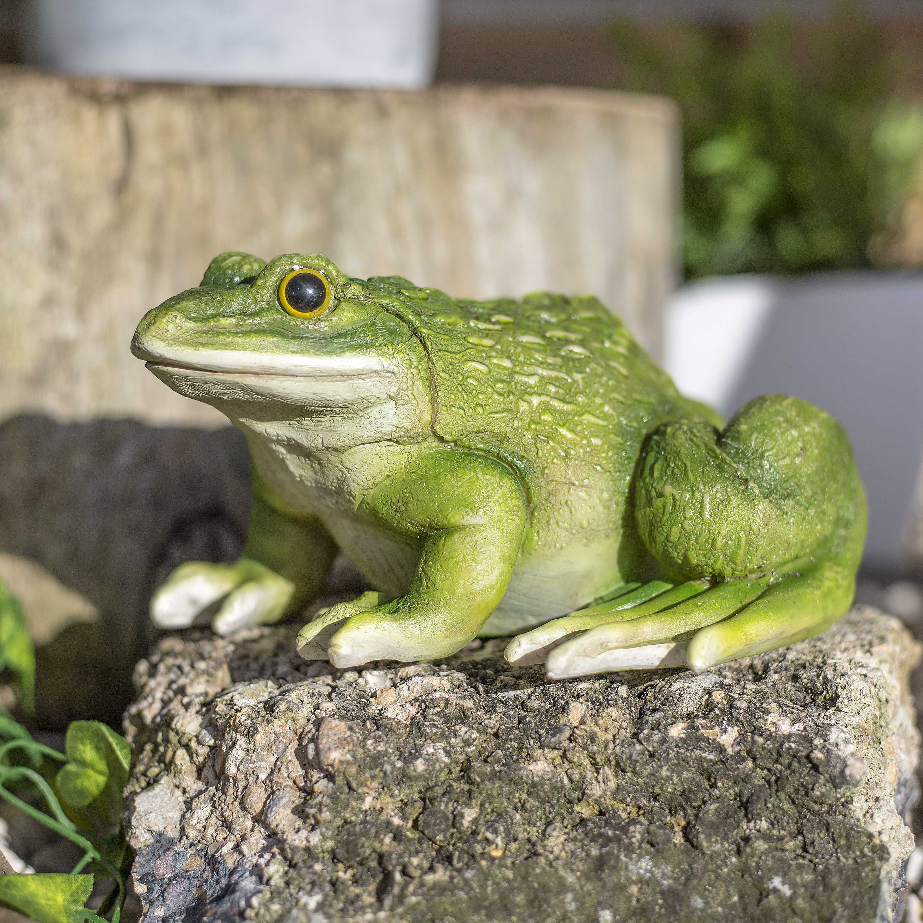 Green & yellow Resin Frog Garden ornament (H)10.8cm