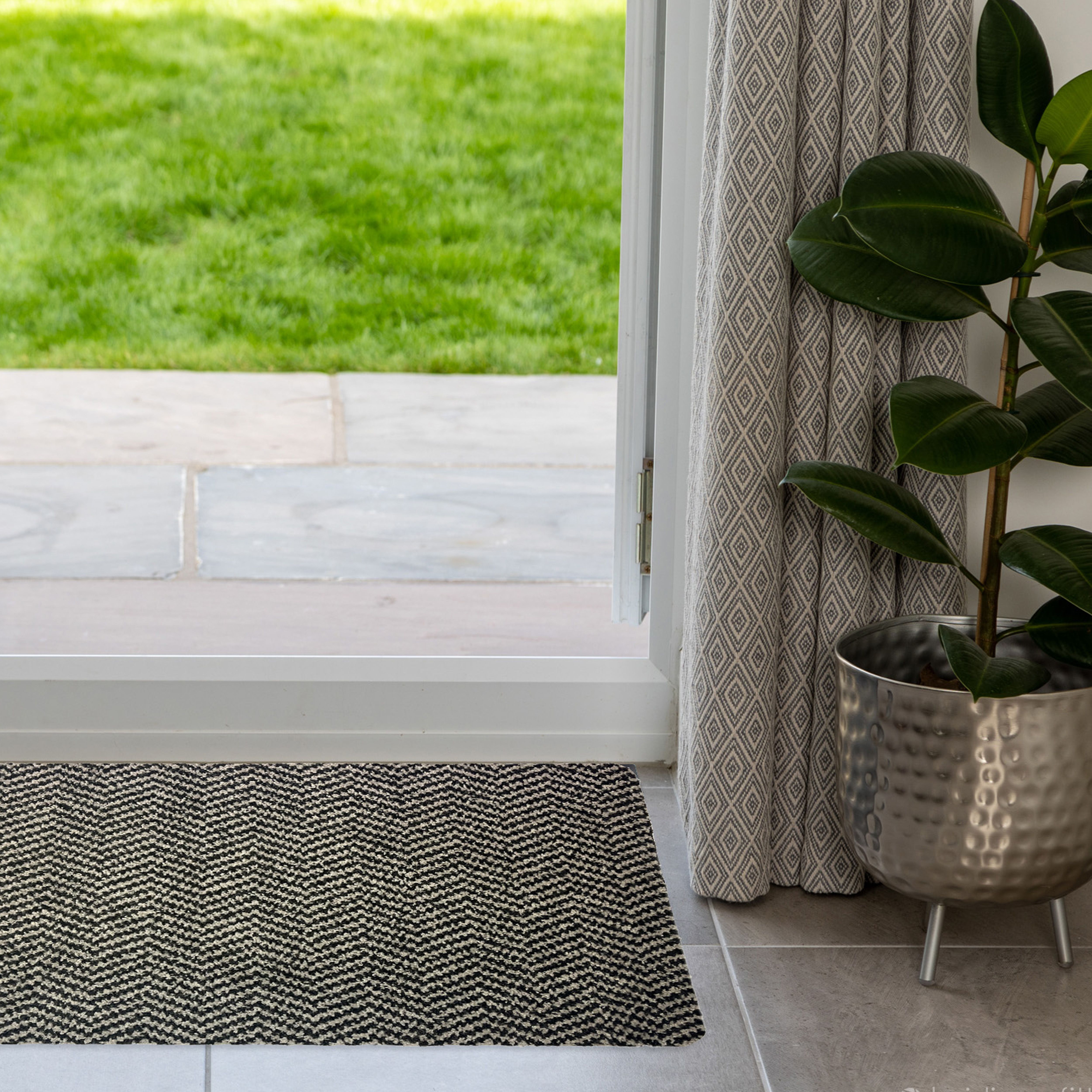 Grey Chevron Door mat, 80cm x 50cm