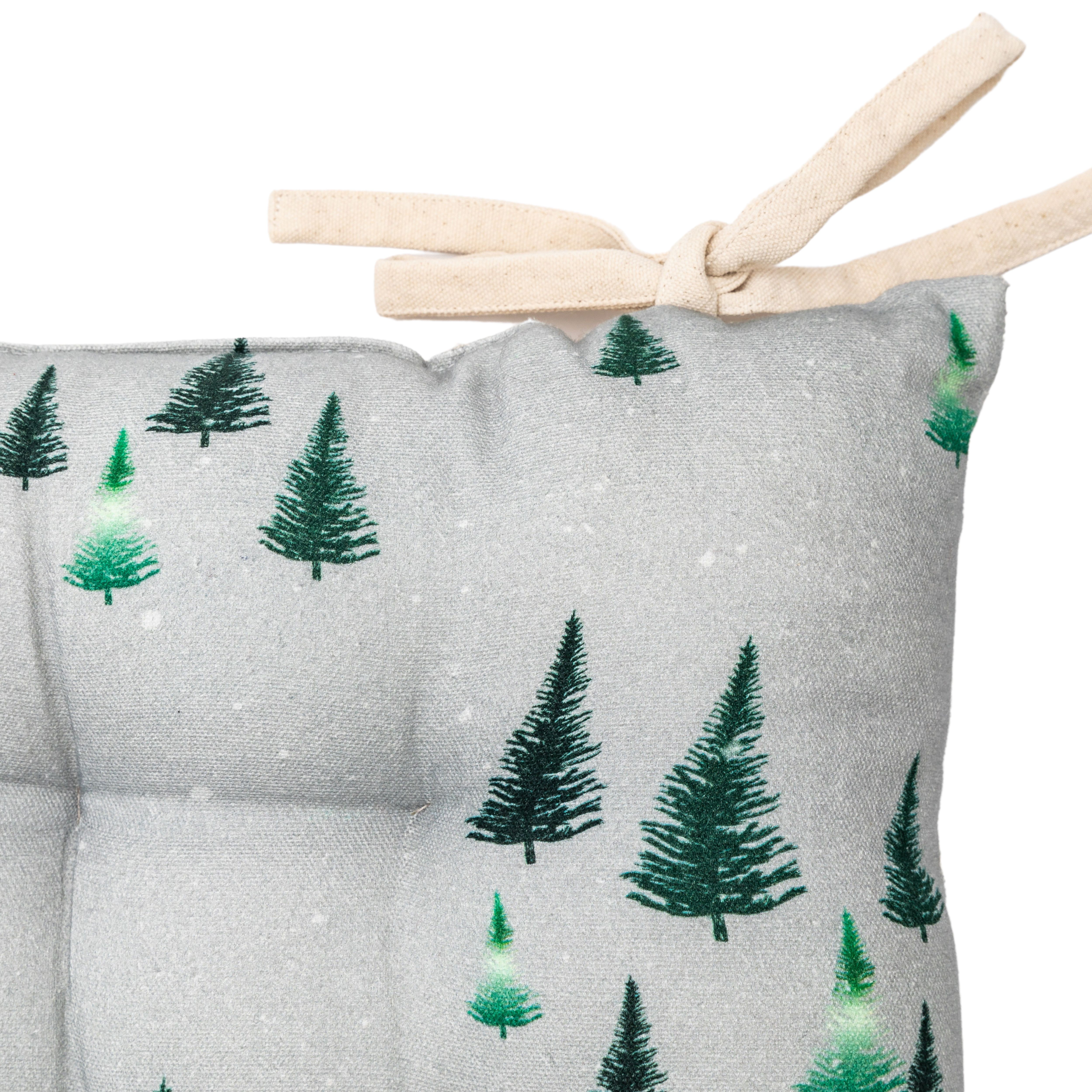 Grey Christmas Fir tree Seat pad (L)40cm x (W)40cm