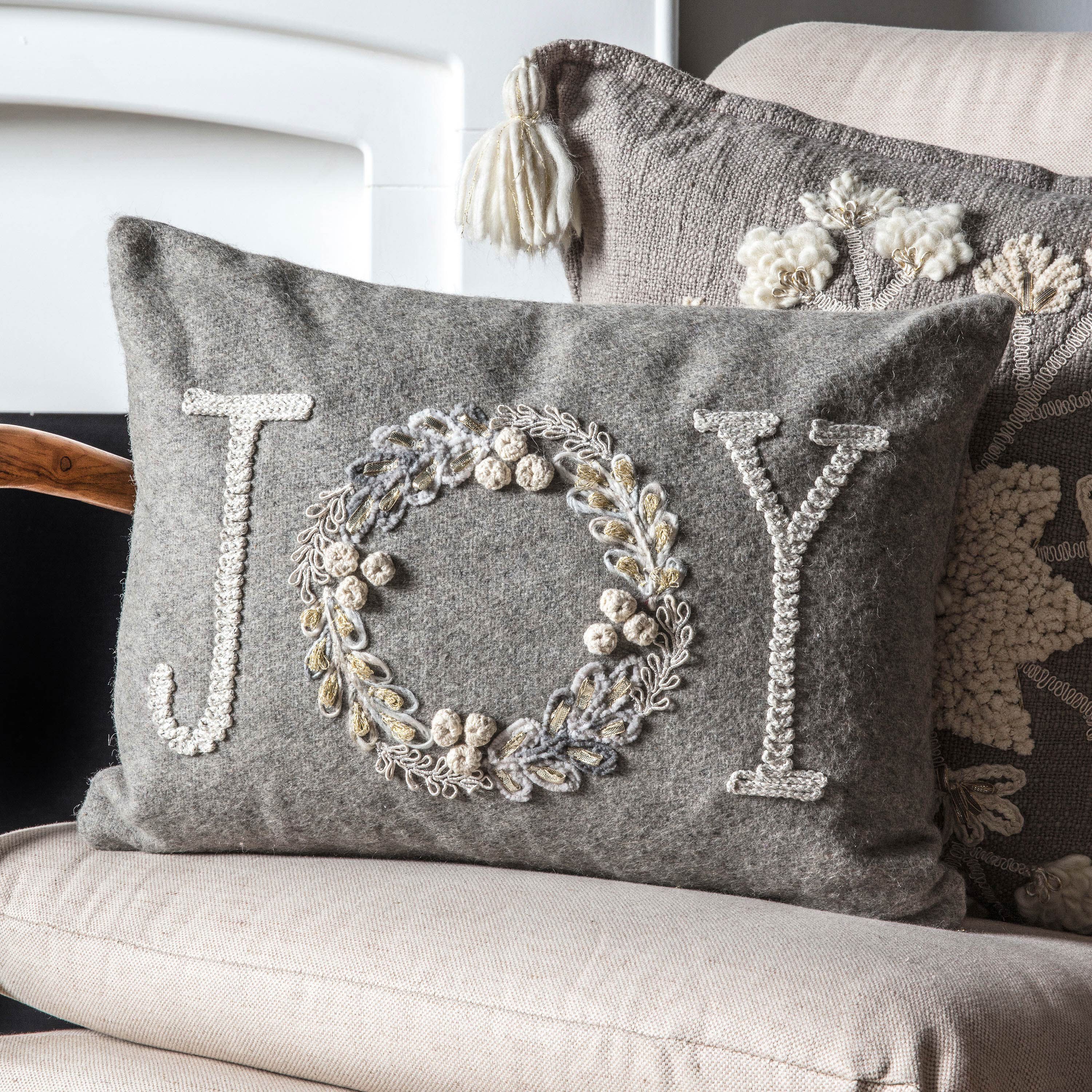 Grey Christmas Joy Indoor Cushion (L)40cm x (W)30cm