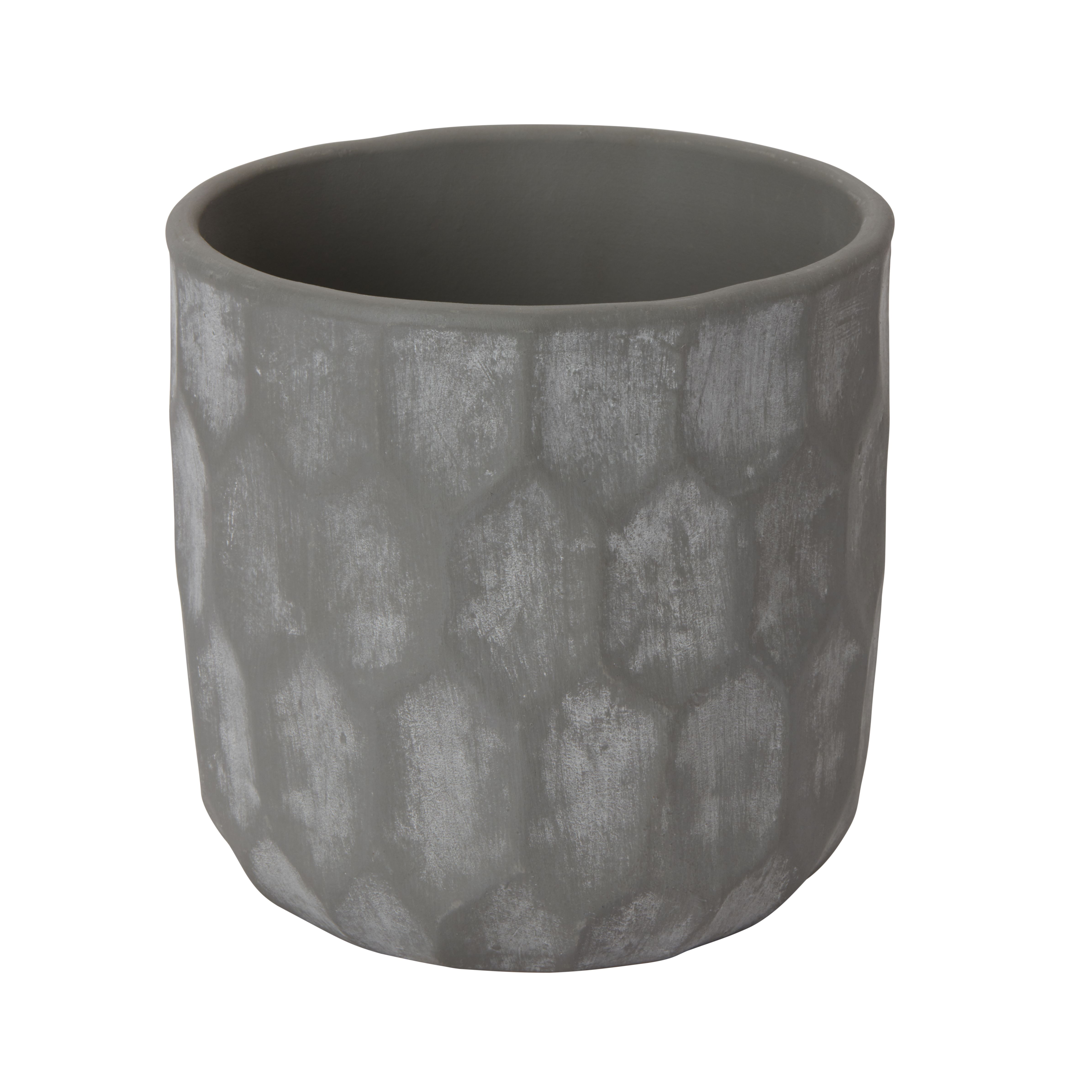 Grey Clay Honeycomb Circular Plant pot (Dia)14.1cm