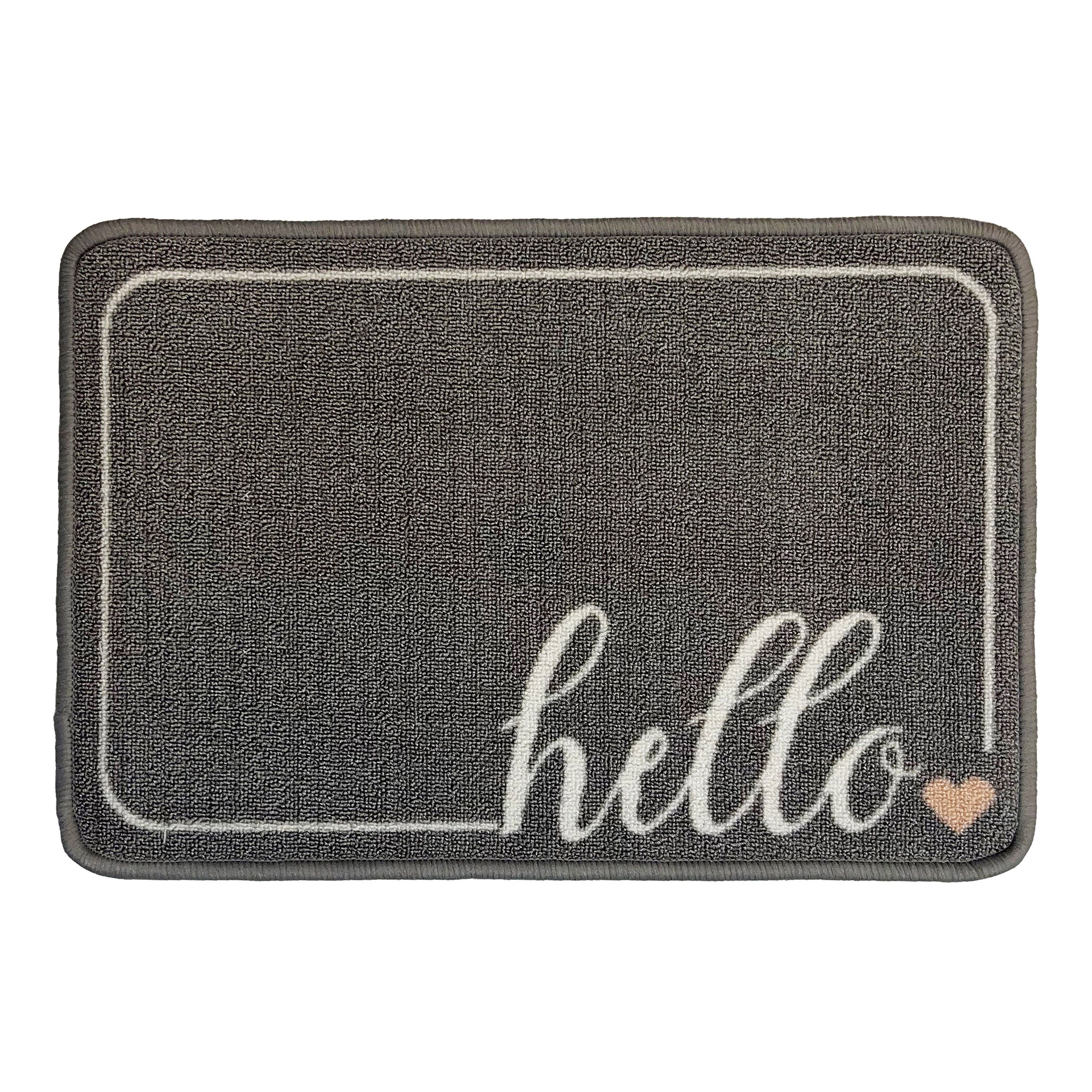 Grey Hello Text Door mat, 60cm x 40cm