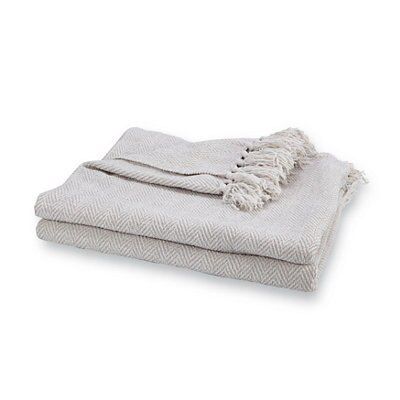 Grey Herringbone Chenille Throw