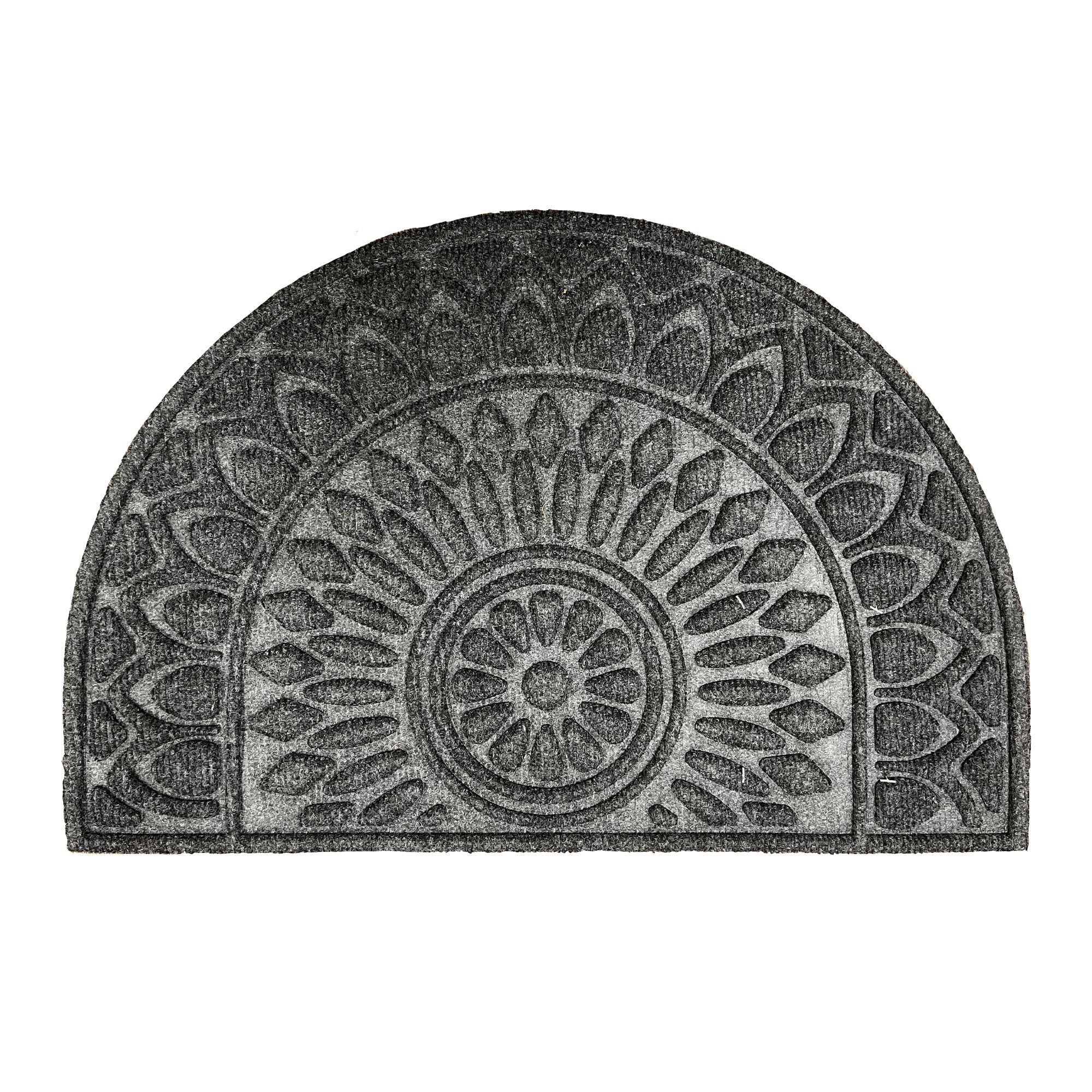 Grey Mandala Half moon Door mat, 40cm x 60cm