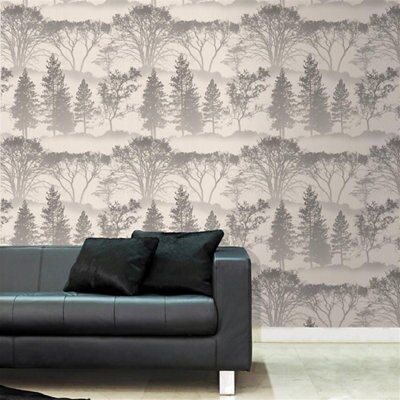 Grey Mica effect Foliage mirage Smooth Wallpaper