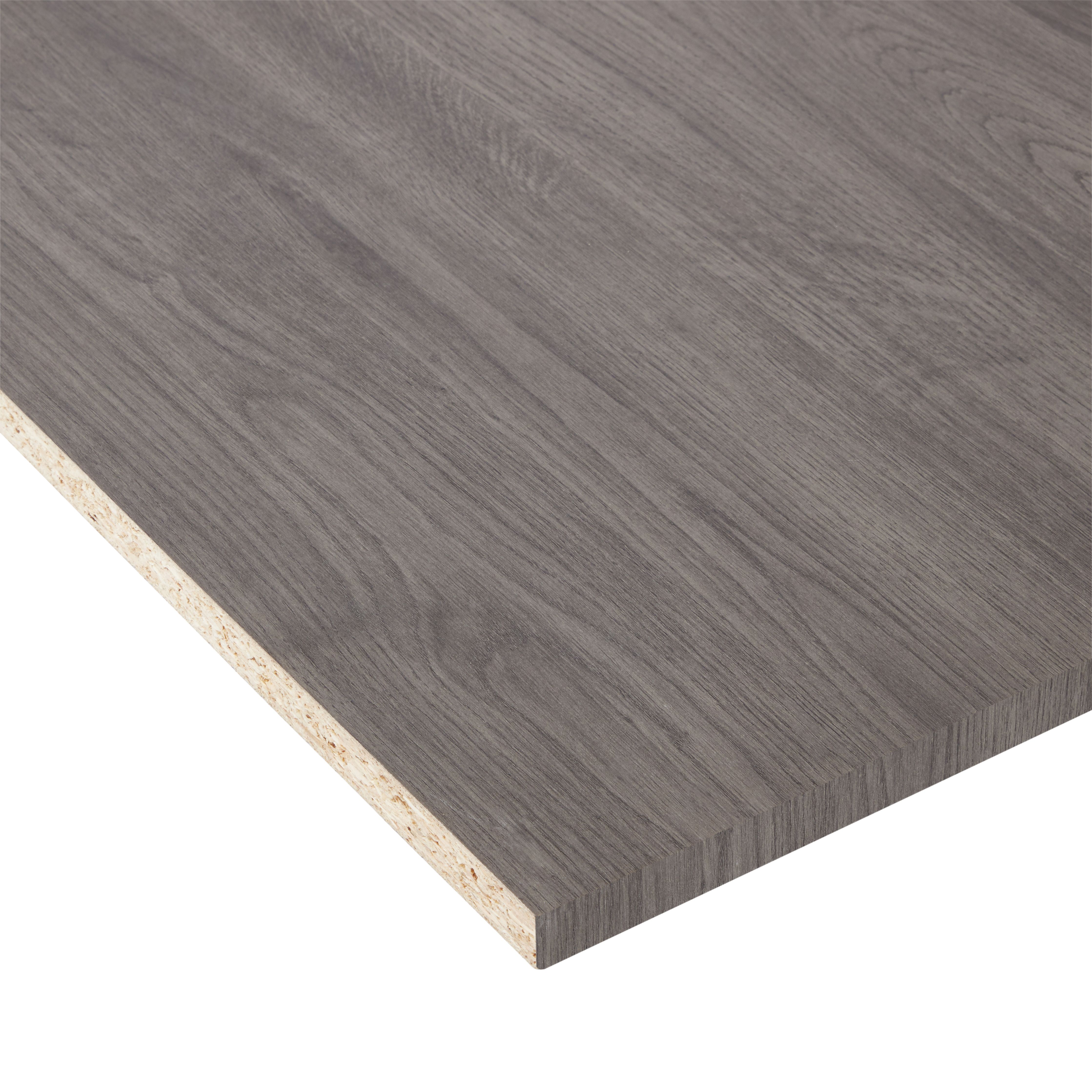 Grey Oak effect Square edge Furniture panel, (L)2.5m (W)600mm (T)18mm