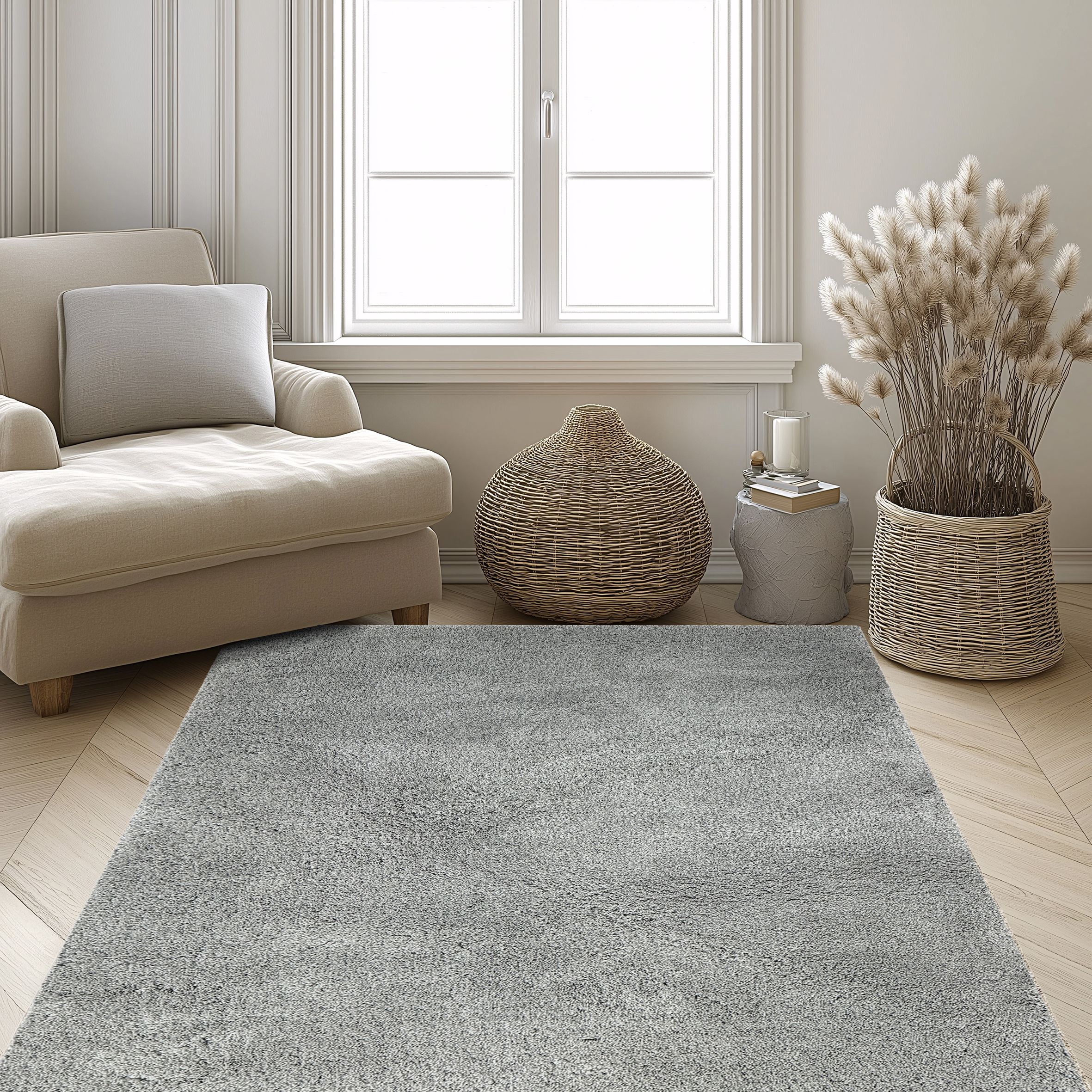 Grey Plain shaggy Medium Rug, (L)160cm x (W)120cm