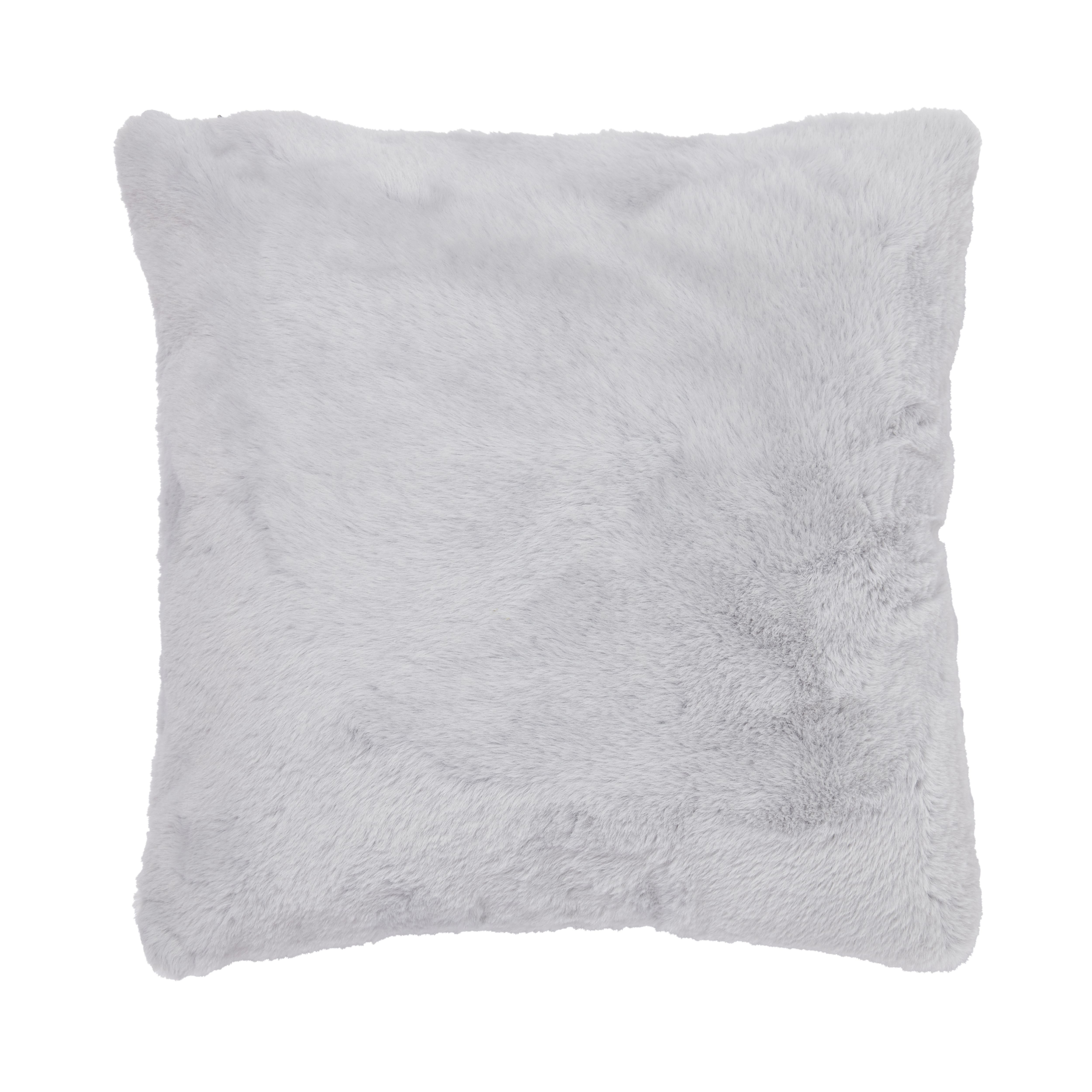 Grey Rabbit faux fur effect Indoor Cushion, (L)43cm x (W)43cm