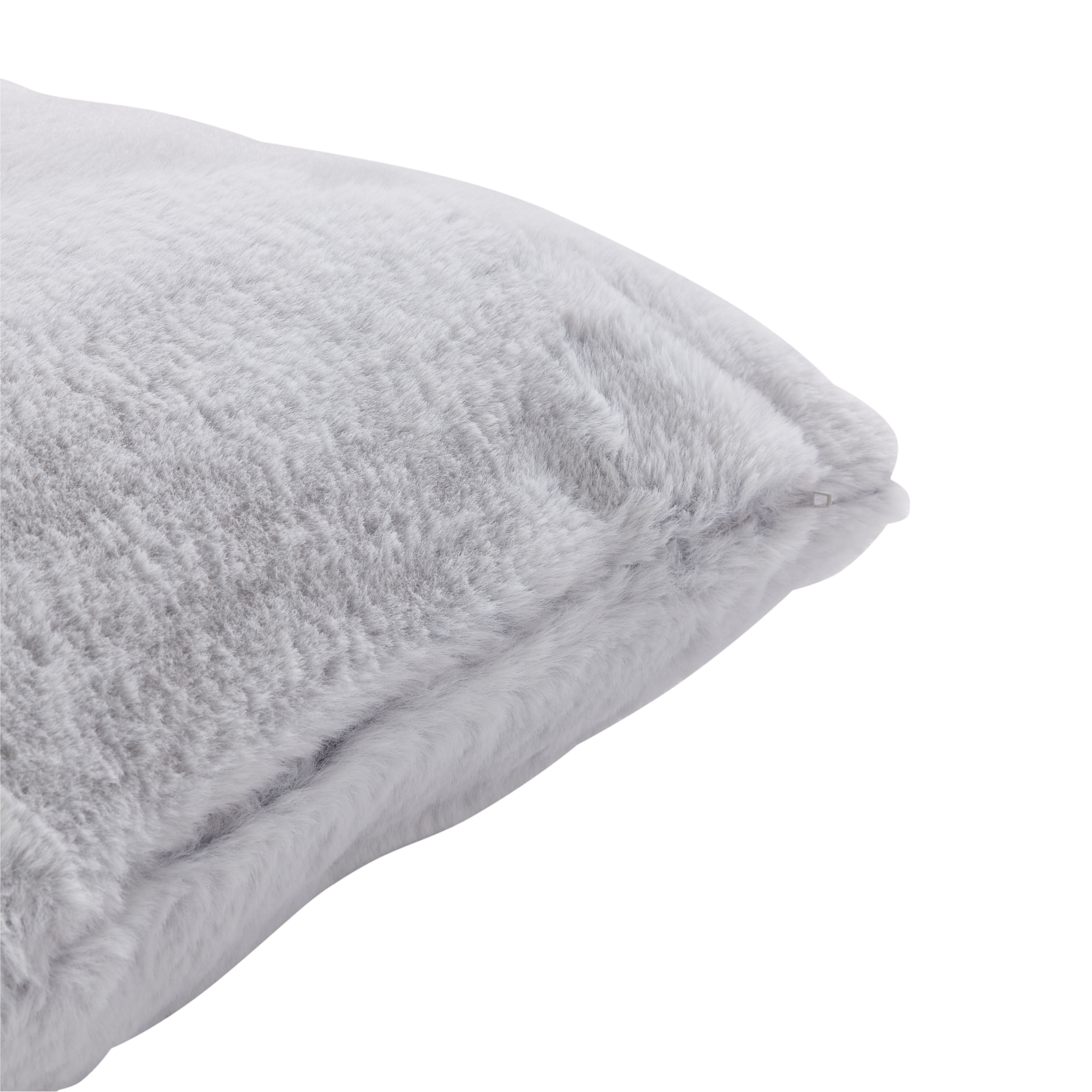 Grey Rabbit faux fur effect Indoor Cushion, (L)43cm x (W)43cm