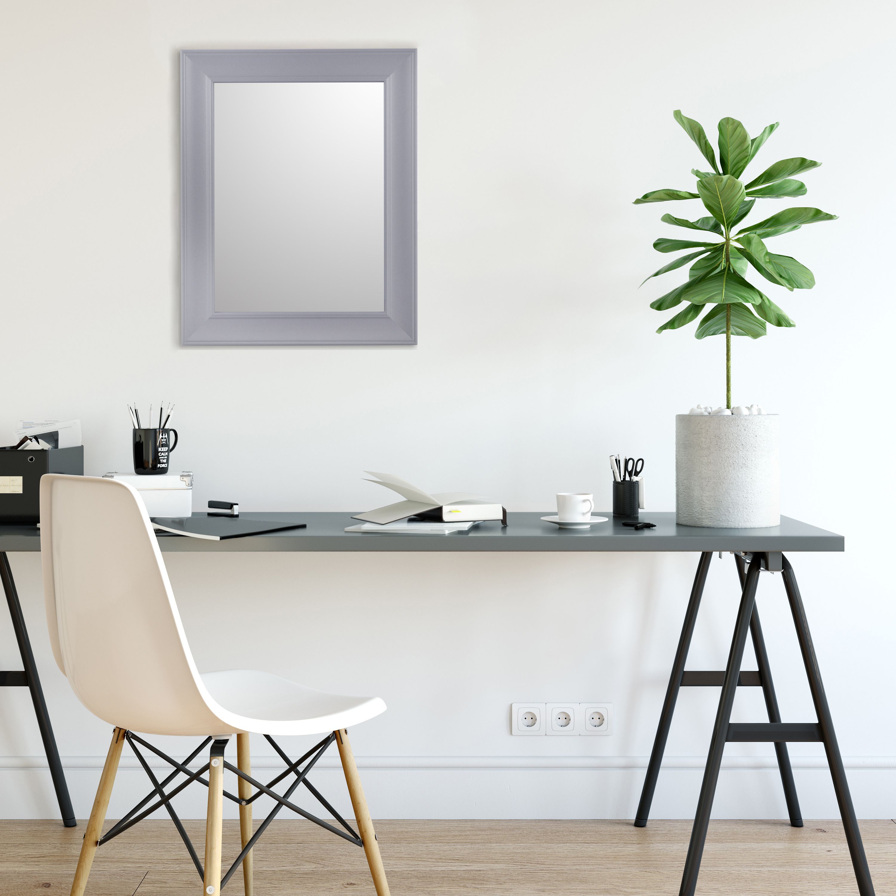 Grey Rectangular Wall-mounted Framed mirror, (H)51cm (W)41cm