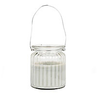 Grey Ribbed glass Jar candle Small