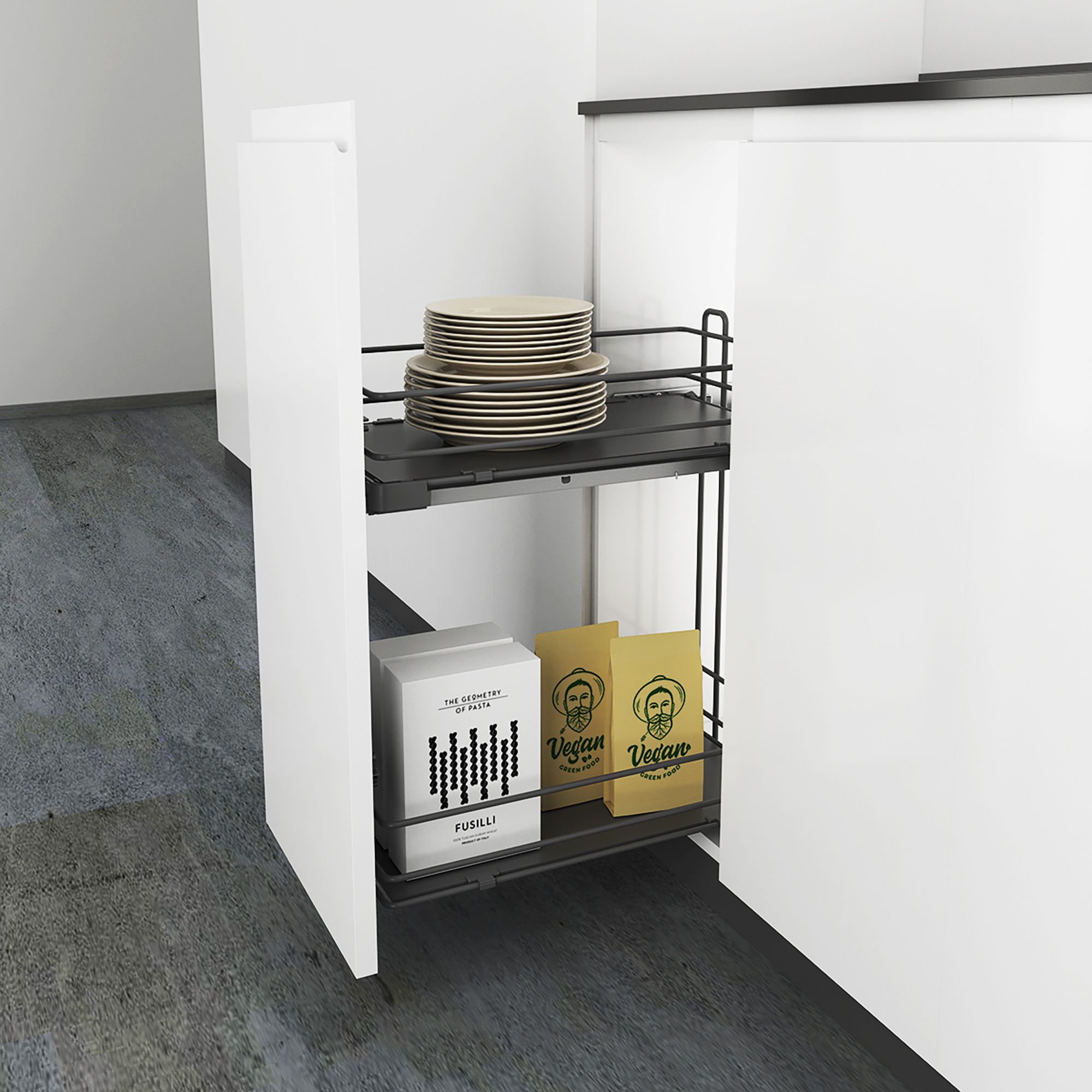Grey Soft-close LH & RH 30cm Pull-out storage