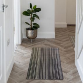 Grey Stripe Large Runner, (L)150cm x (W)66cm