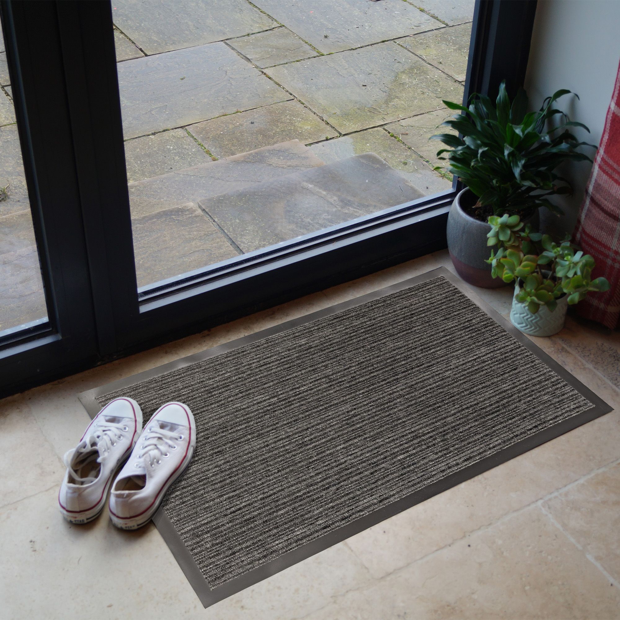 Grey Striped Rectangular Door mat, 45cm x 75cm