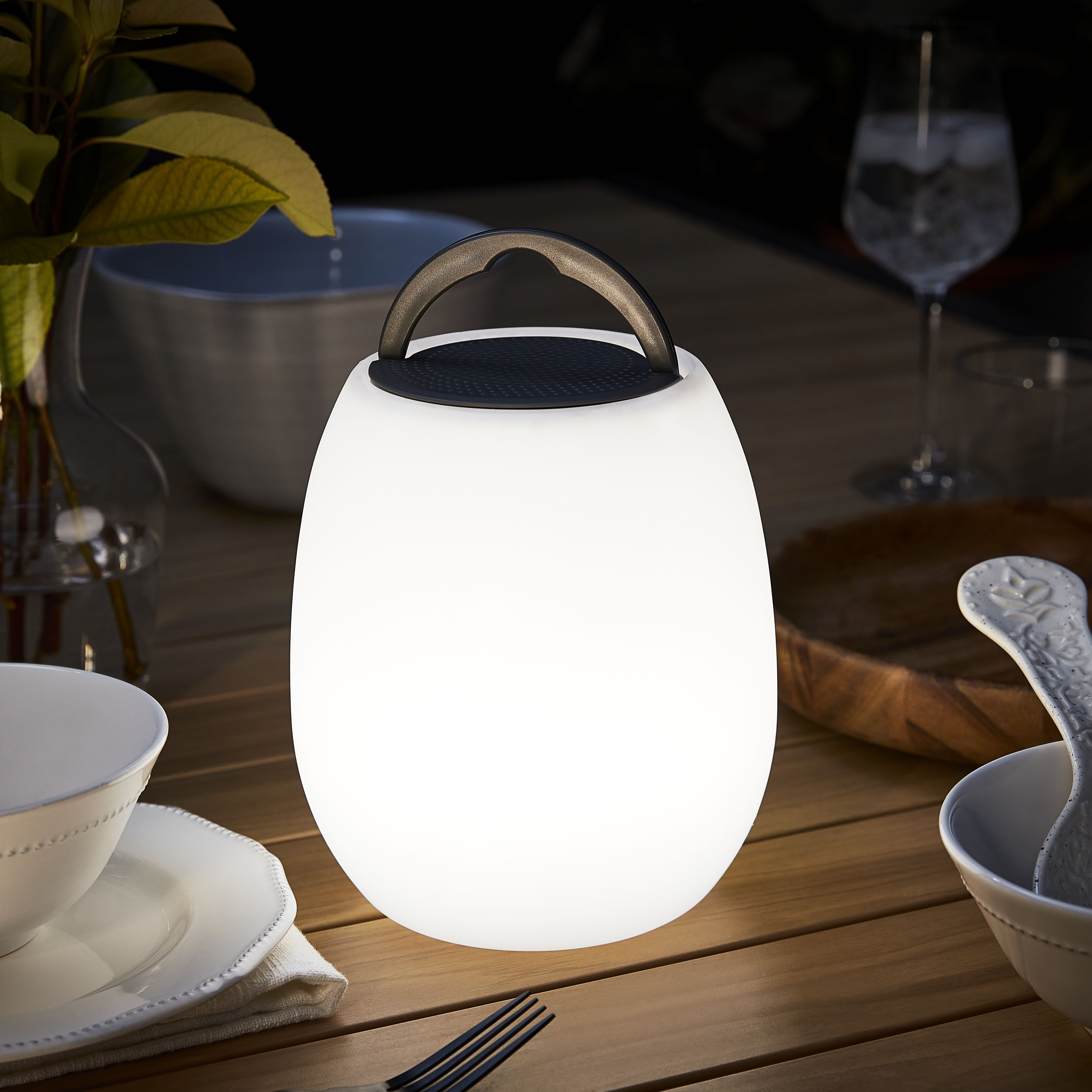 Grey & white Battery-powered RGB & cool white LED Outdoor Lantern speaker light