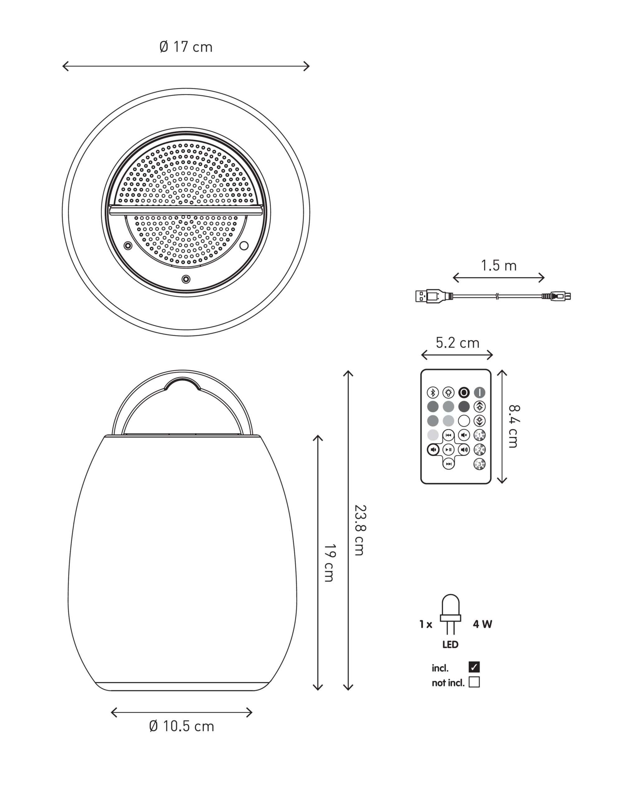 Grey & white Battery-powered RGB & cool white LED Outdoor Lantern speaker light