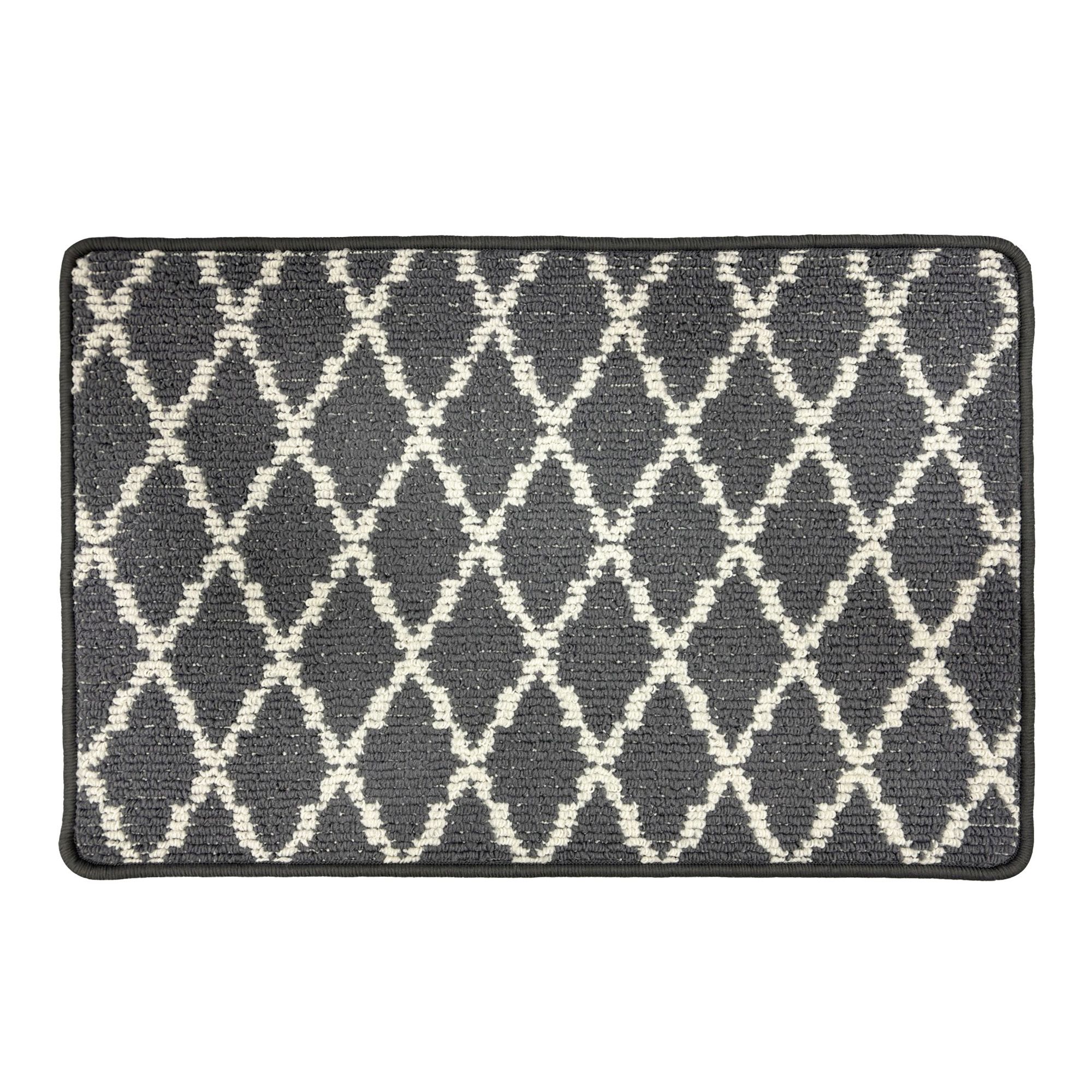 Grey & White Diamond Trellis Rectangular Door mat, 85cm x 57cm