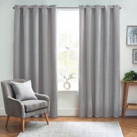 Grey Woven Lined Eyelet Curtains (W)117cm (L)137cm, Pair