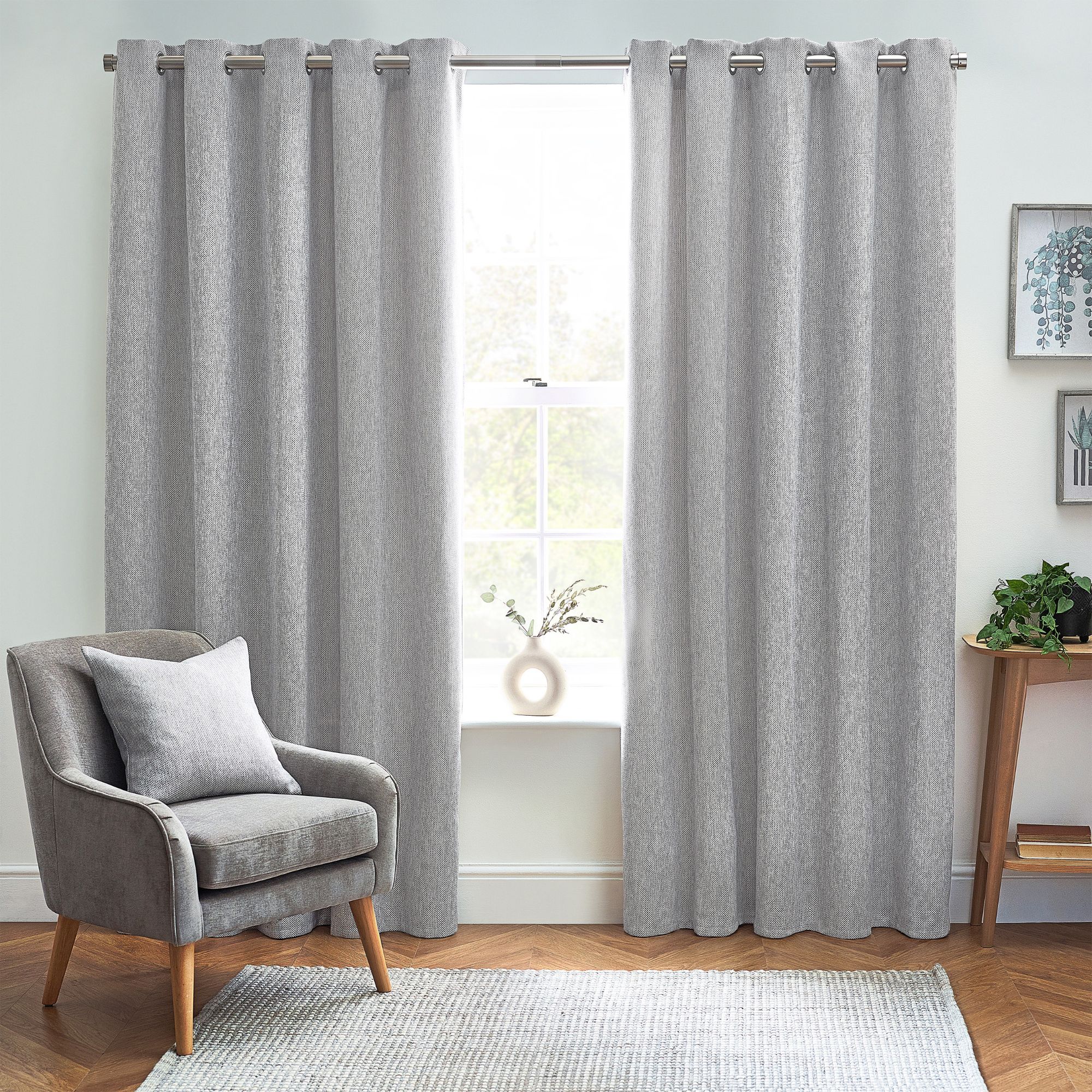 Woven Lined Eyelet Curtains 167cm 183cm Pair