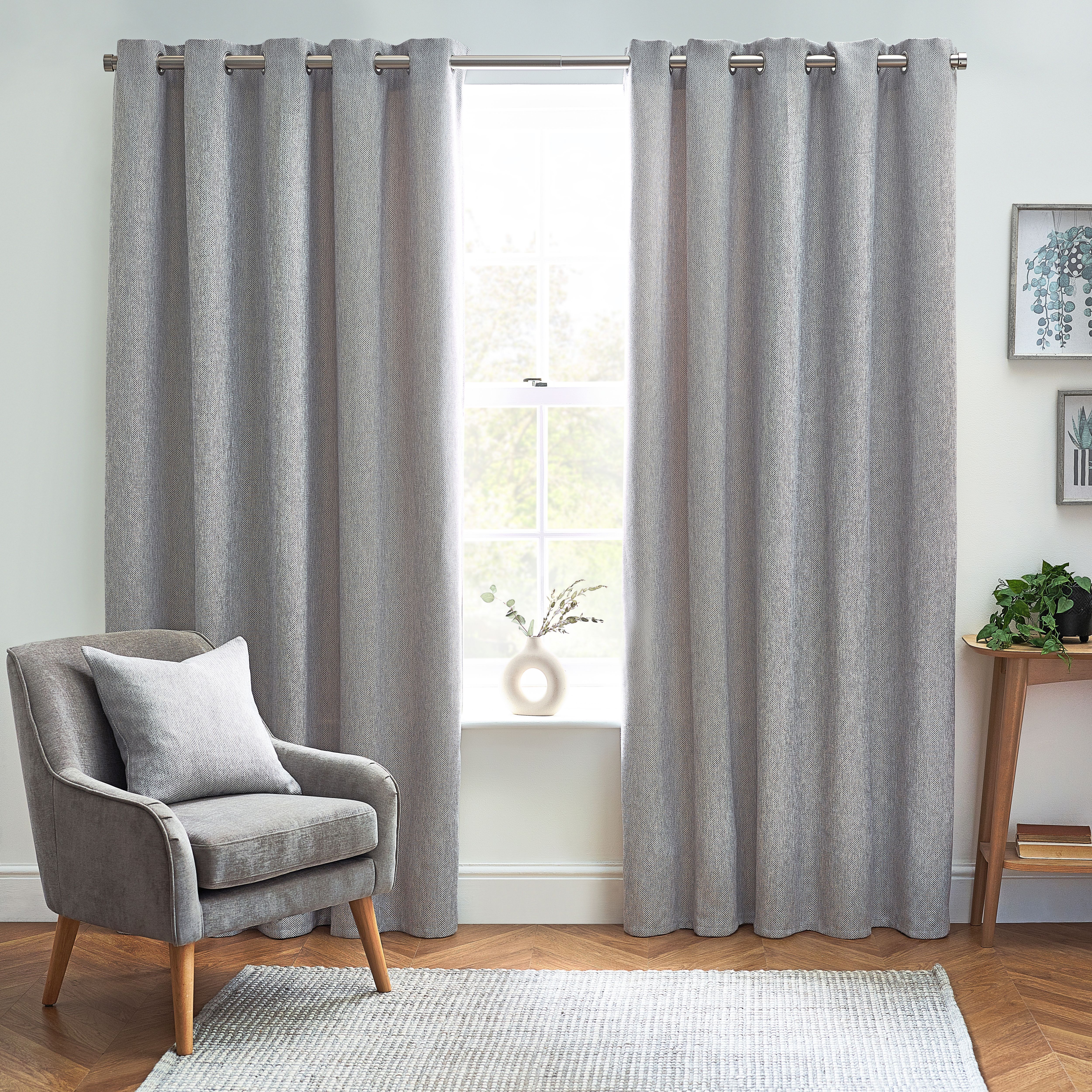 Grey Woven Lined Eyelet Curtains (W)167cm (L)183cm, Pair | DIY at B&Q