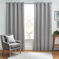 Grey Woven Lined Eyelet Curtains (W)167cm (L)228cm, Pair