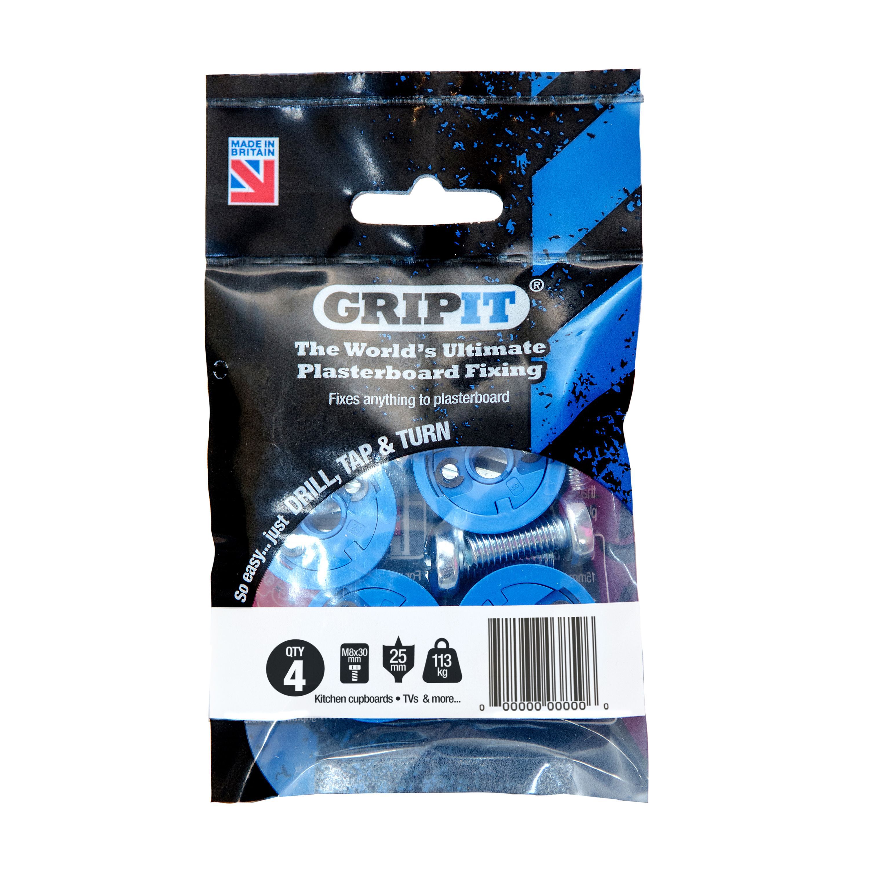 GripIt Plasterboard fixing (Dia)25mm, Pack of 4