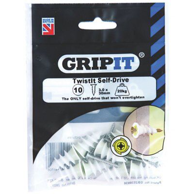 GripIt TwistIt Plasterboard fixing (Dia)16mm (L)27mm, Pack of 10