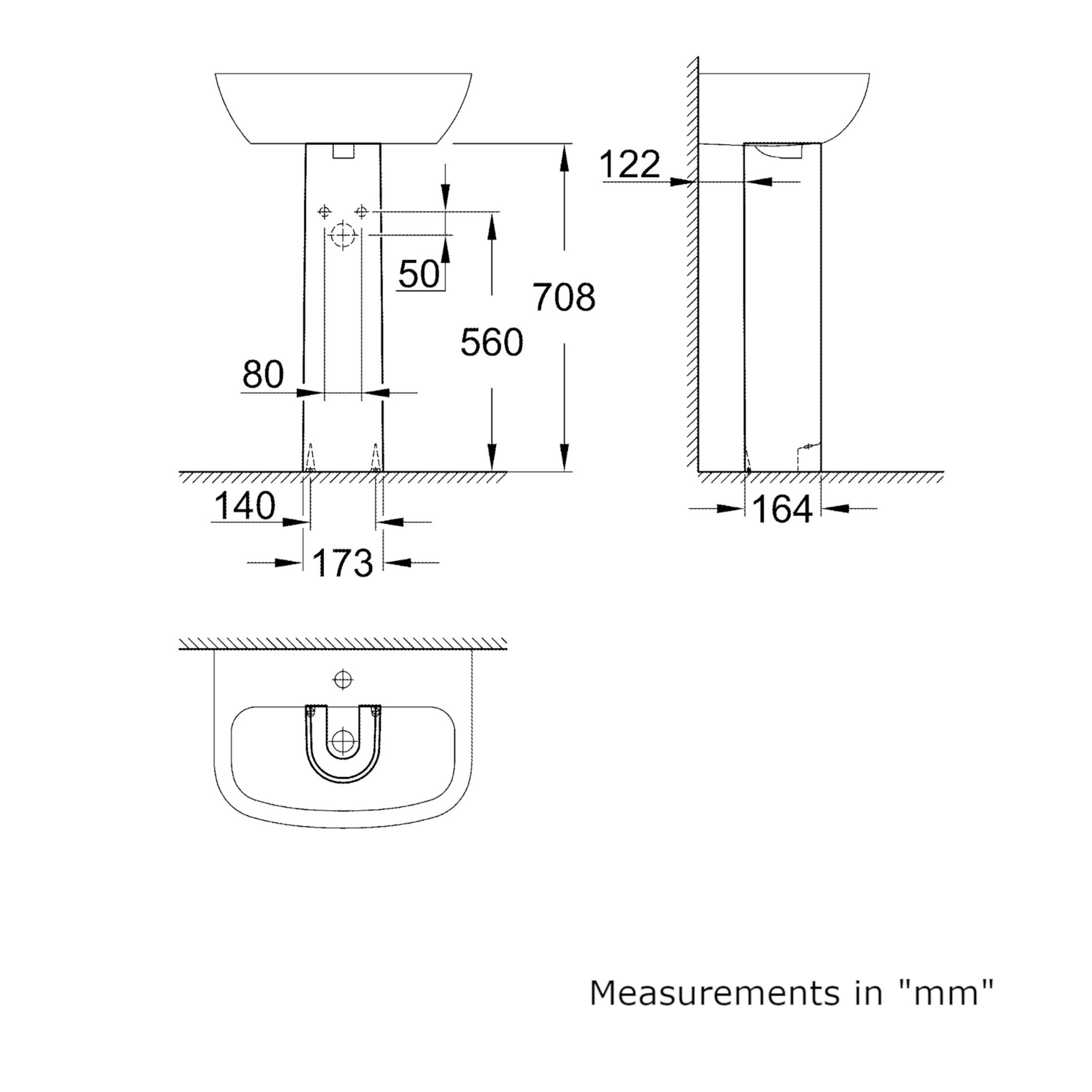 Grohe Bau Full pedestal, (H)708mm