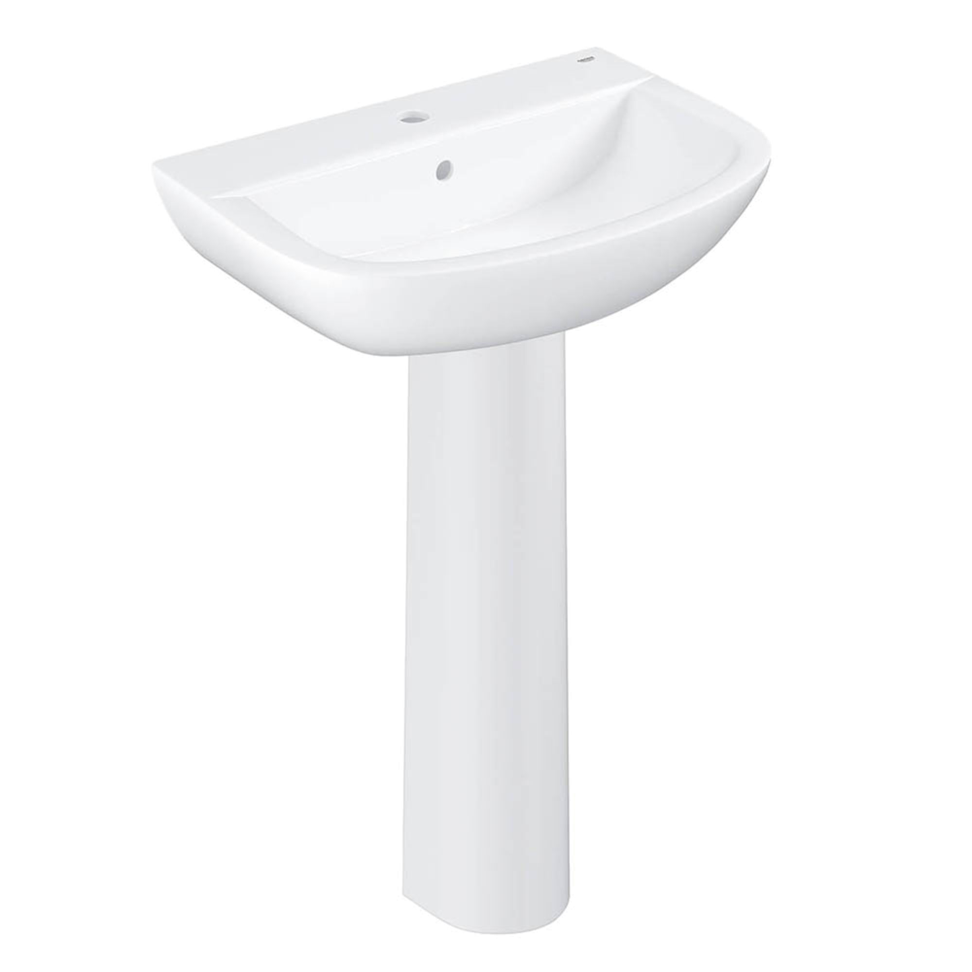 Grohe Bau Gloss White Oval Floor-mounted Full pedestal 1 tap hole Basin