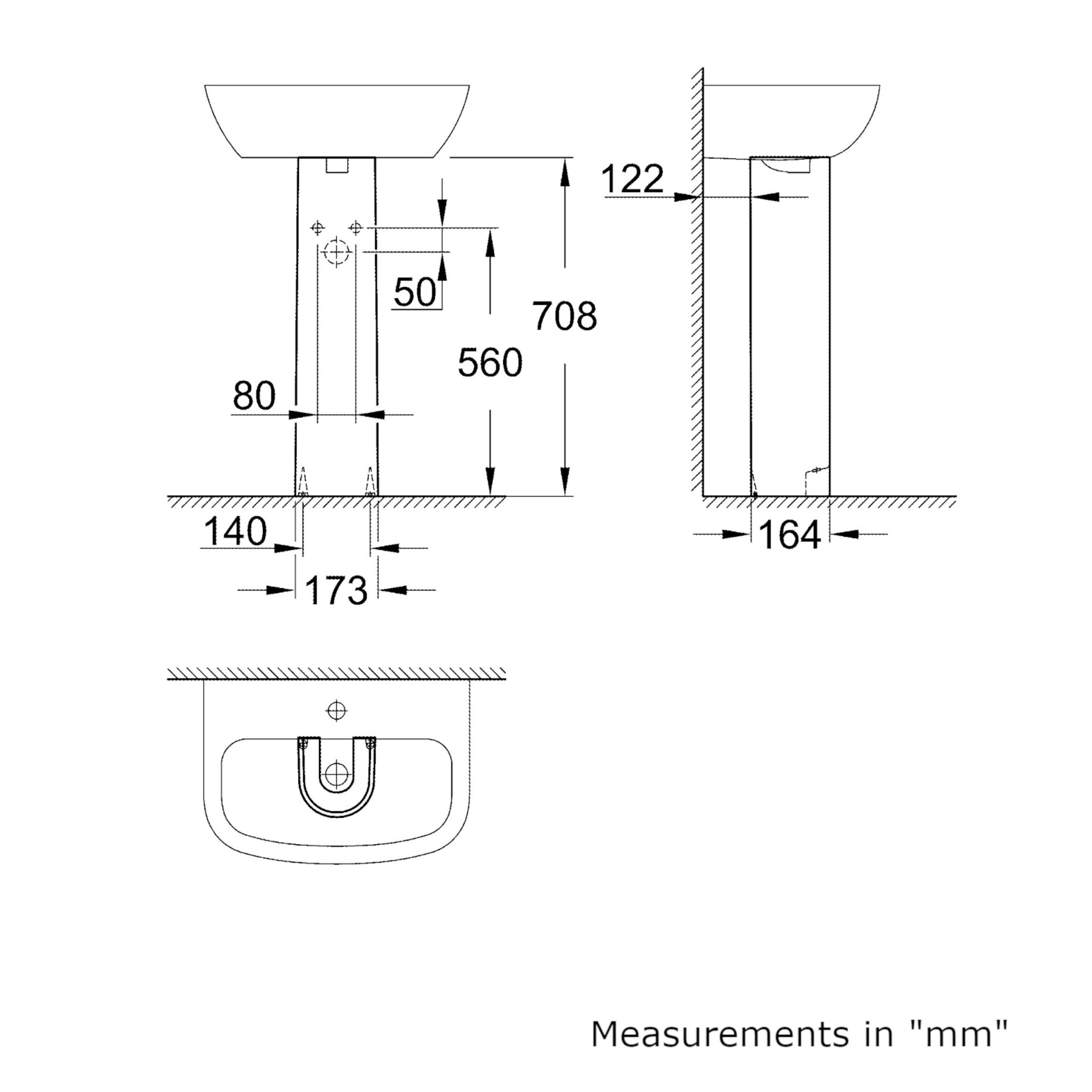 Grohe Bau Gloss White Oval Floor-mounted Full pedestal 1 tap hole Basin