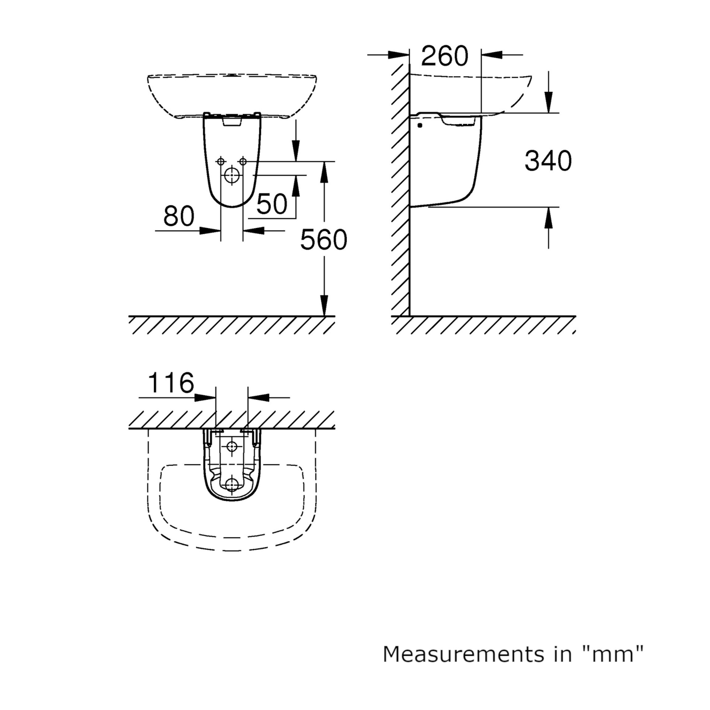 Grohe Bau Wall-mounted Semi pedestal (H)34cm (W)17.3cm - 3