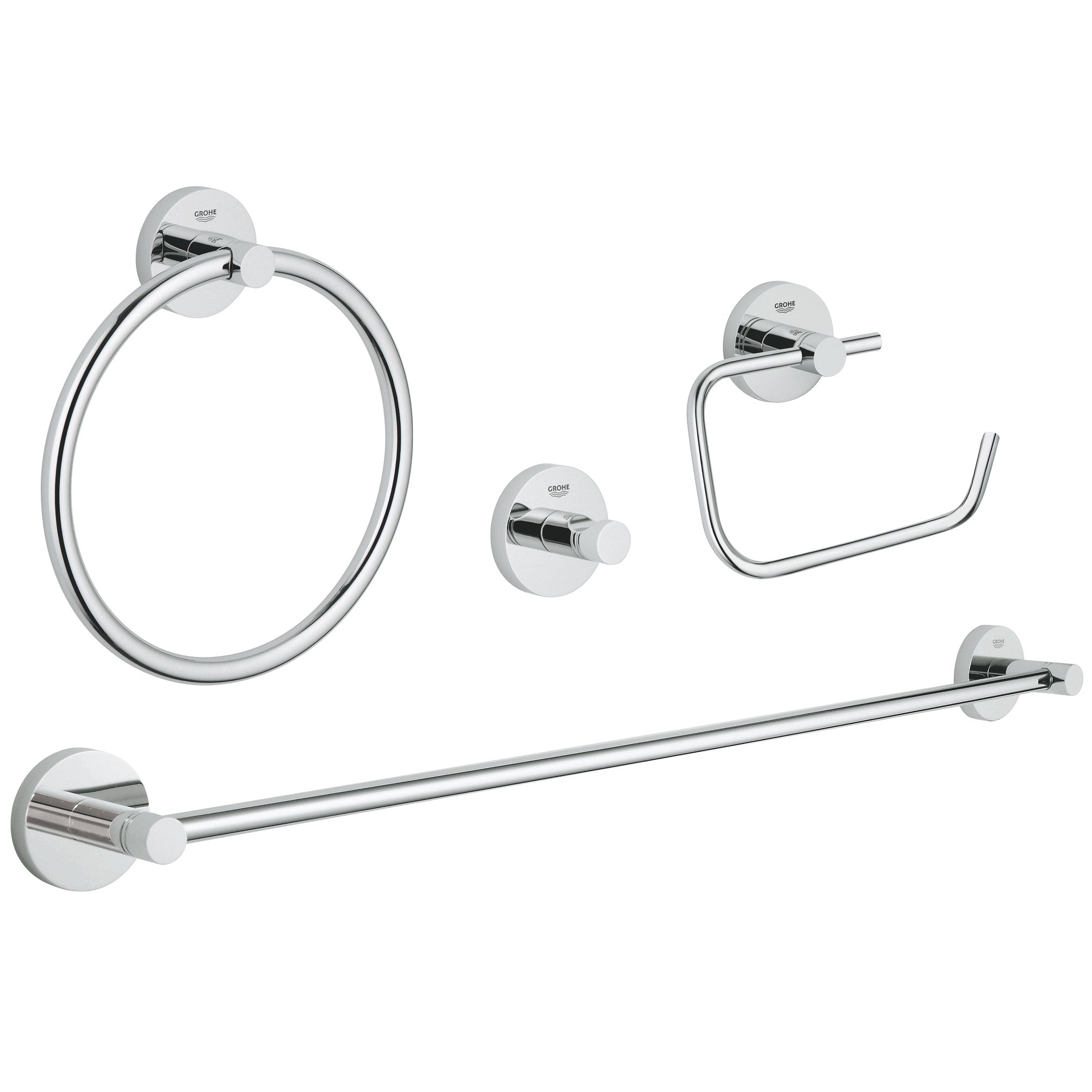 Grohe Essentials Chrome effect Zinc alloy Bathroom accessory set, Set of 4