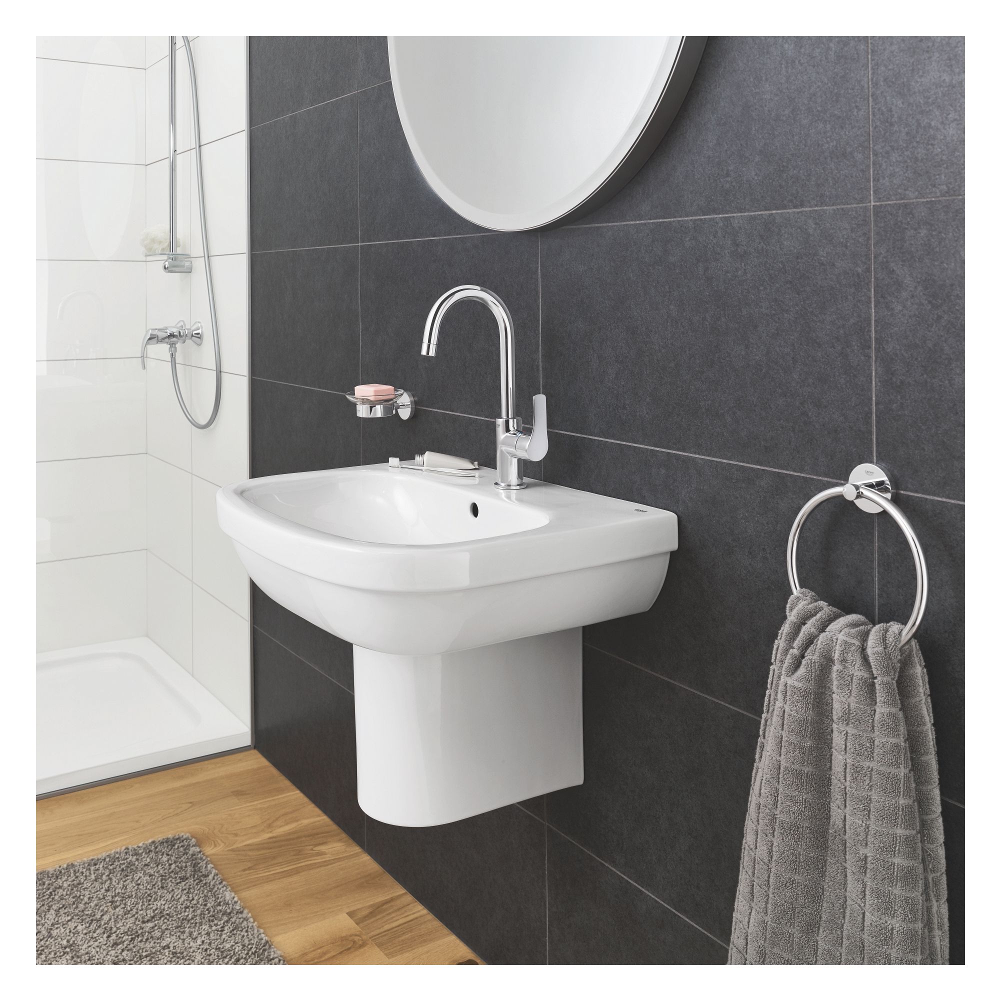 Grohe Essentials Gloss Polished Chrome Metal Wall-mounted Towel ring (W)4.4cm