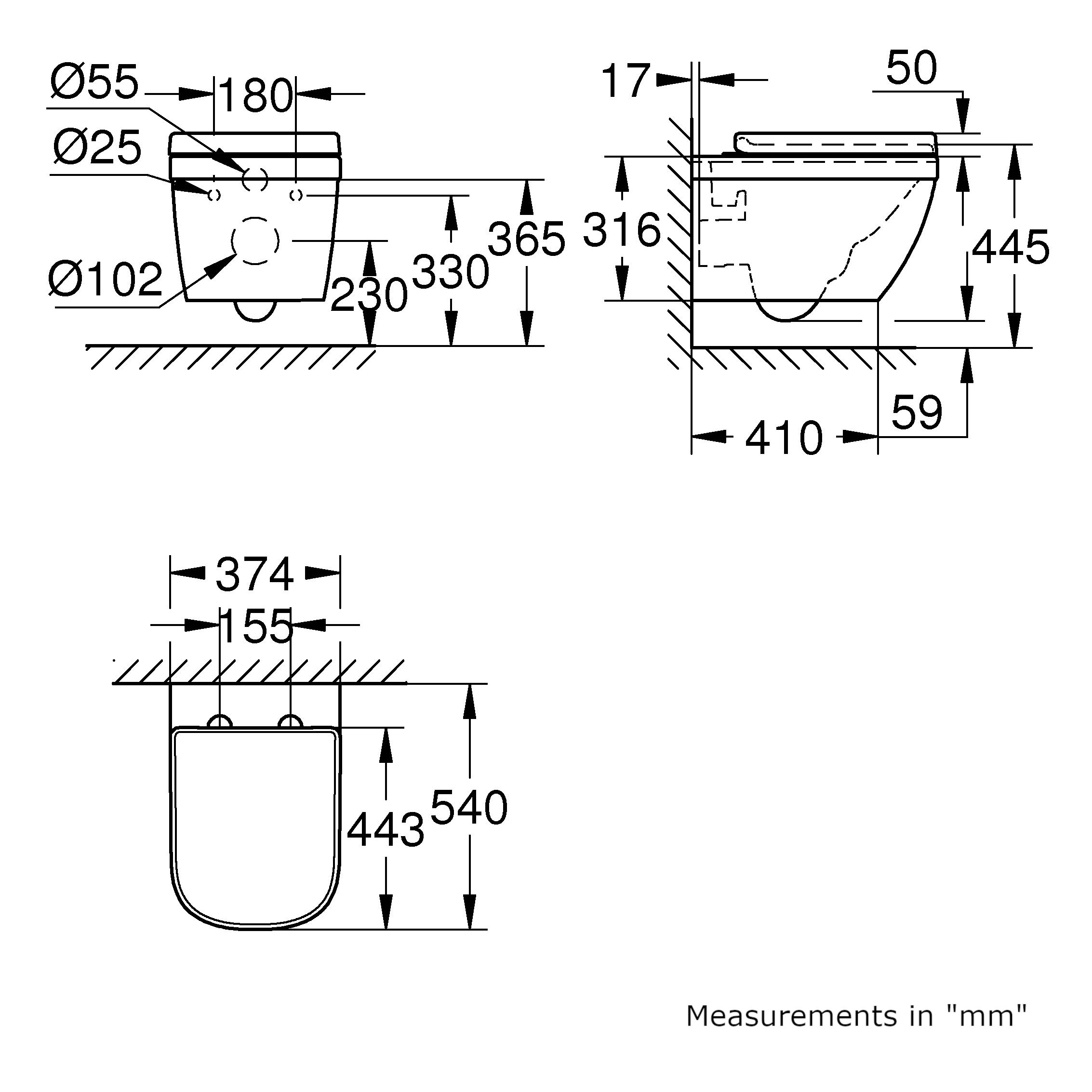 Grohe Euro Alpine White Rimless Wall hung Toilet with Soft close seat & Concealed cistern