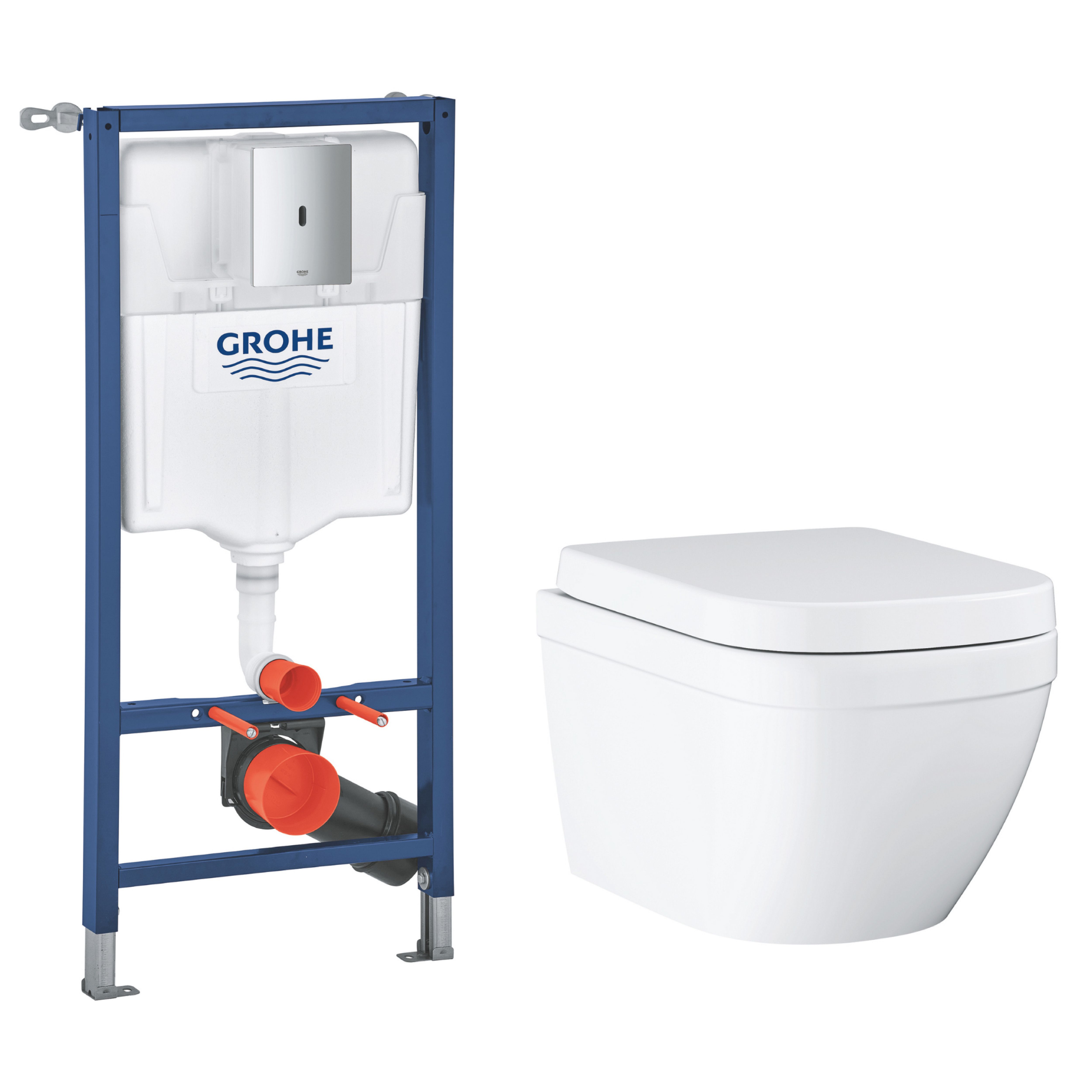 Grohe Euro Alpine White Standard Wall hung Oval Toilet with Soft close seat & Concealed cistern