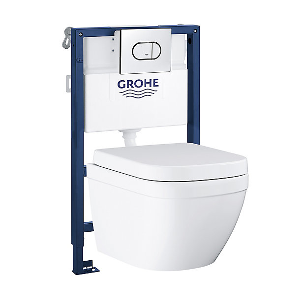 Grohe Euro Contemporary Wall Hung Rimless Comfort Height Toilet Cistern With Soft Close Seat Diy At B Q - Wall Hung Toilet Comfort Height