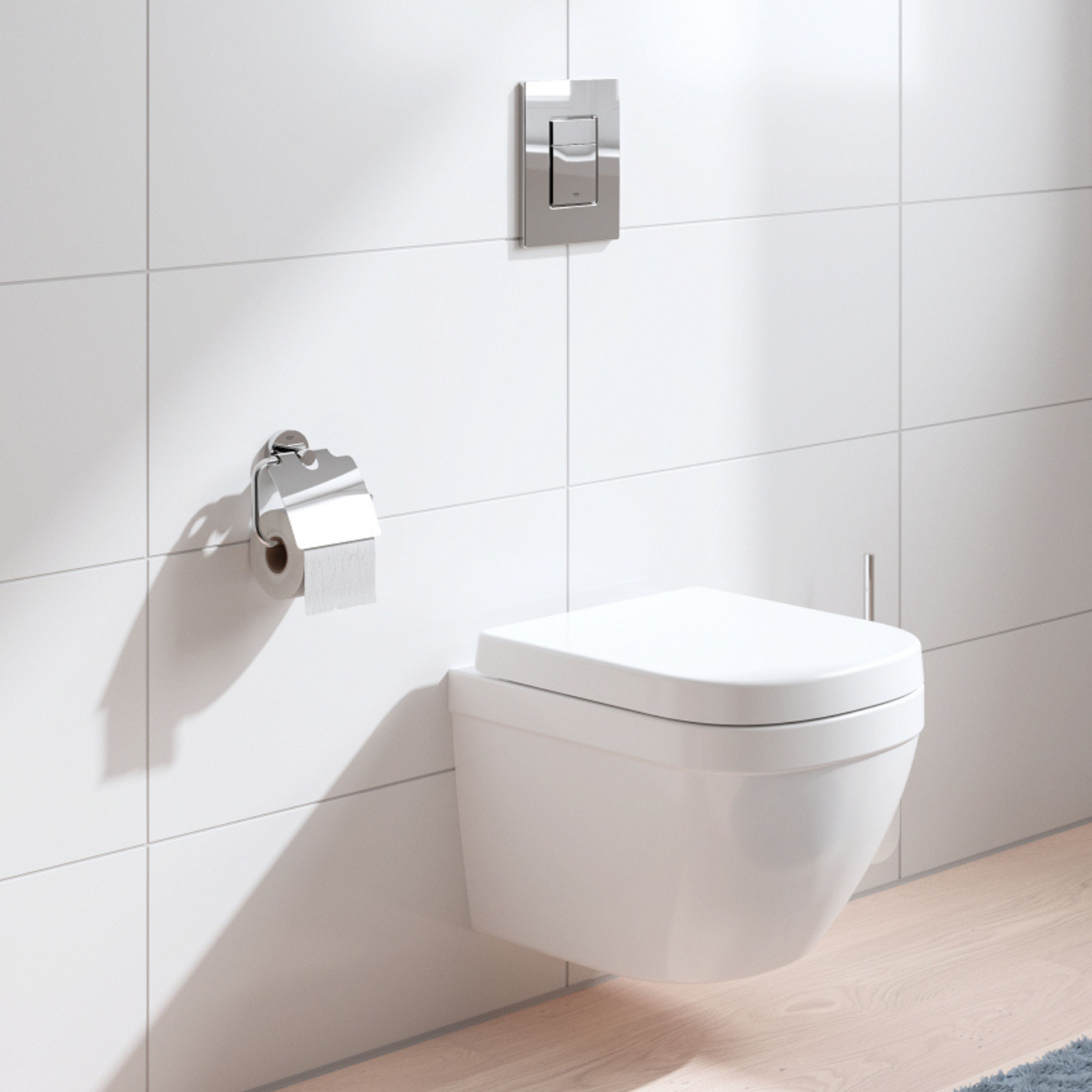 Grohe Euro Even Alpine White Standard Wall hung Oval Toilet with Soft close seat & Concealed cistern & plate kit - 6
